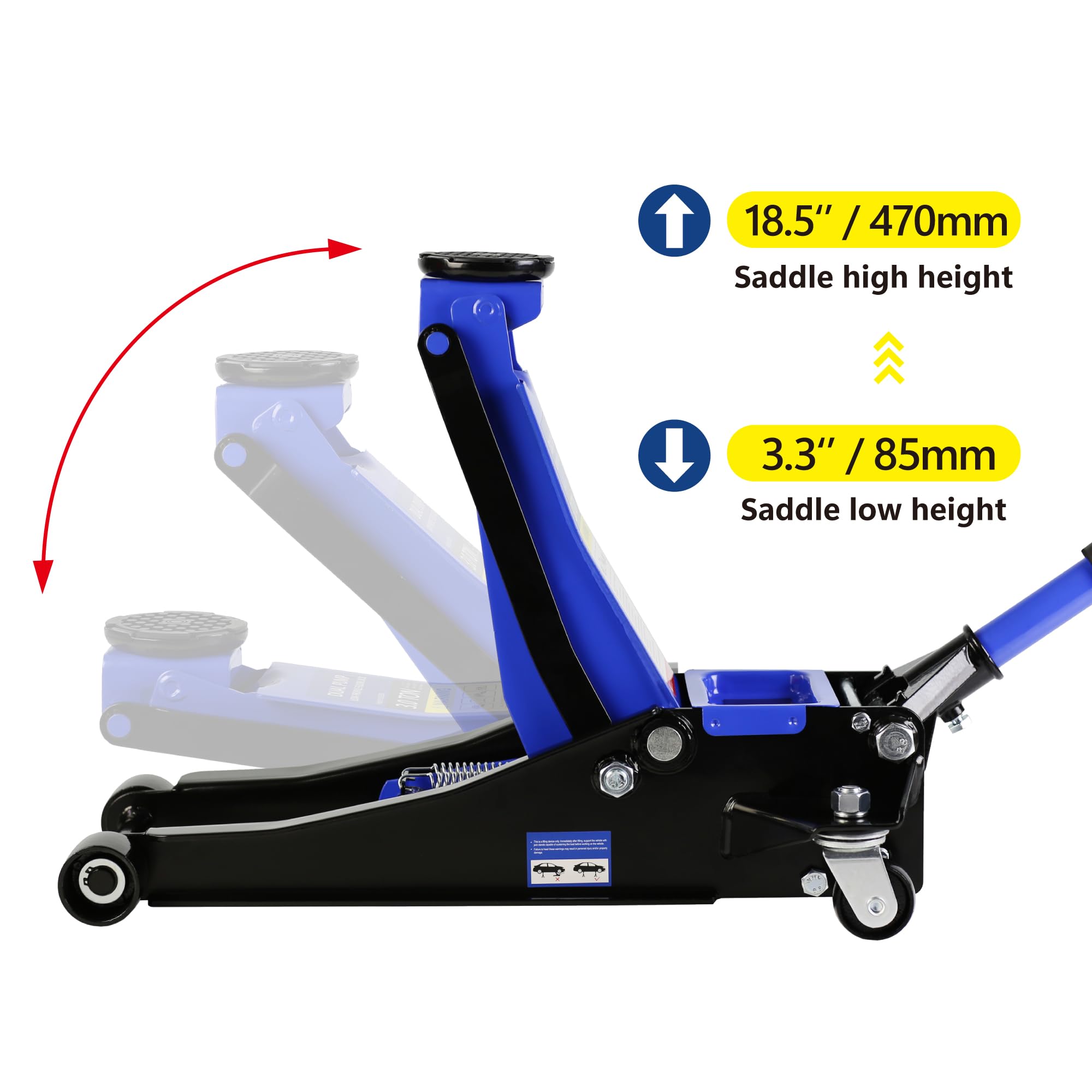 Garvee 3 Ton Hydraulic Floor Jack with Dual Pump for Auto Repair 6600 Lbs Capacity Blue-Black, 3.3"-18.5" Lifting Range