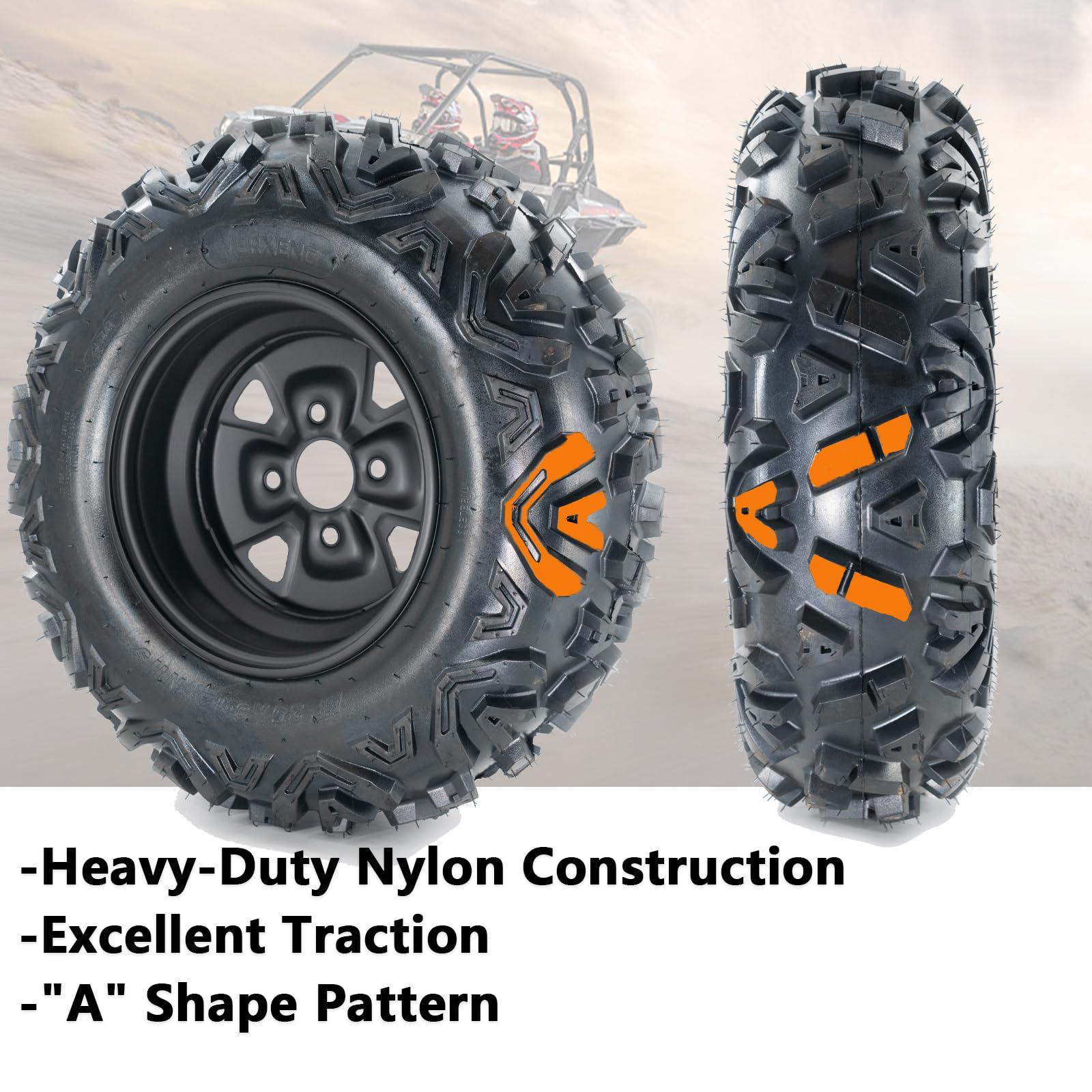 Garvee 25x10-12 ATV Tires with 12" Steel Wheel Rim 4 Bolt All-Terrain Off-Road Mud Sand Terrain Black