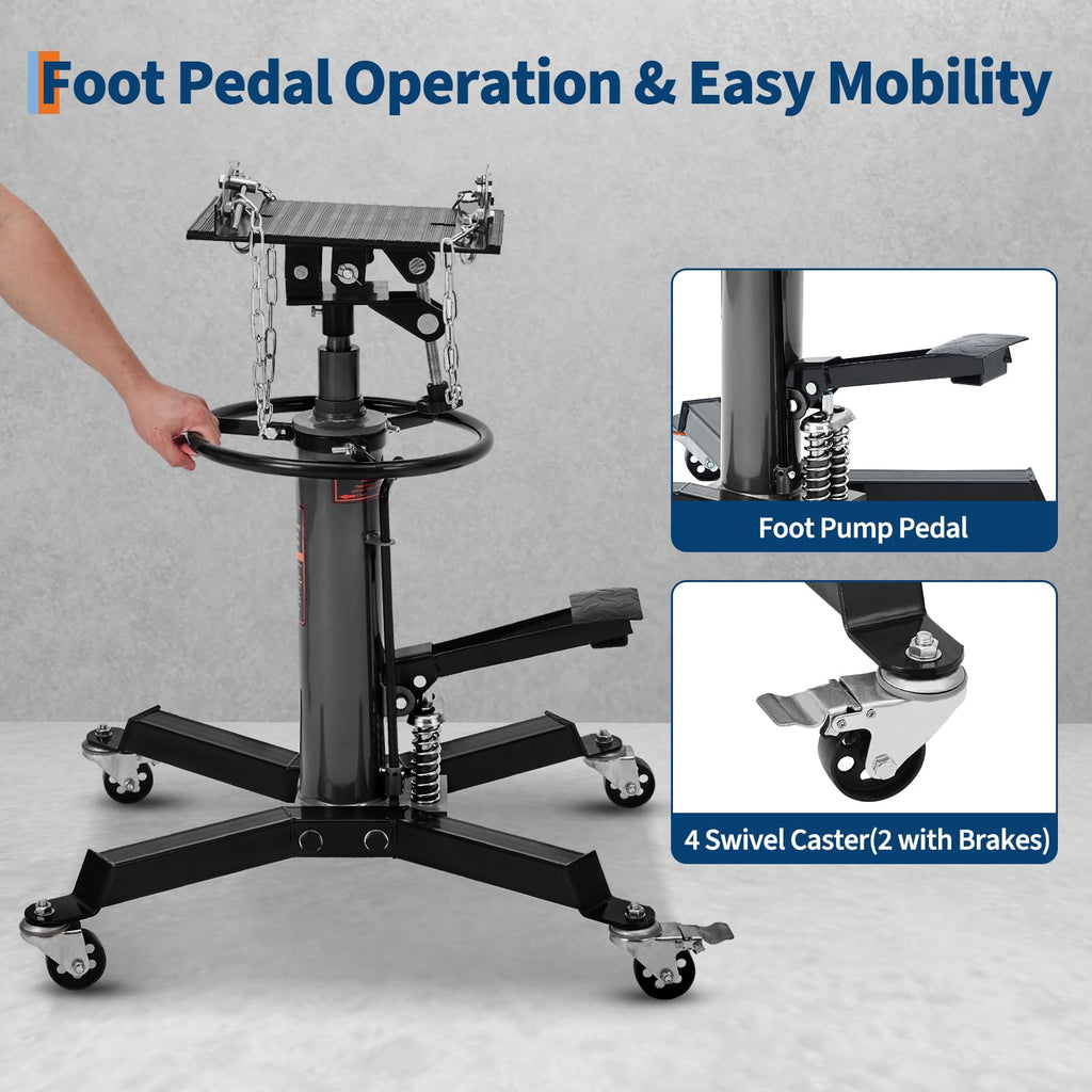 Garvee Hydraulic Transmission Jack, 1,322 LB Capacity, High Lift with Dual Plungers, 360° Rotation, 30° Tilting Saddle, for Home Garage & Auto Shop, Black