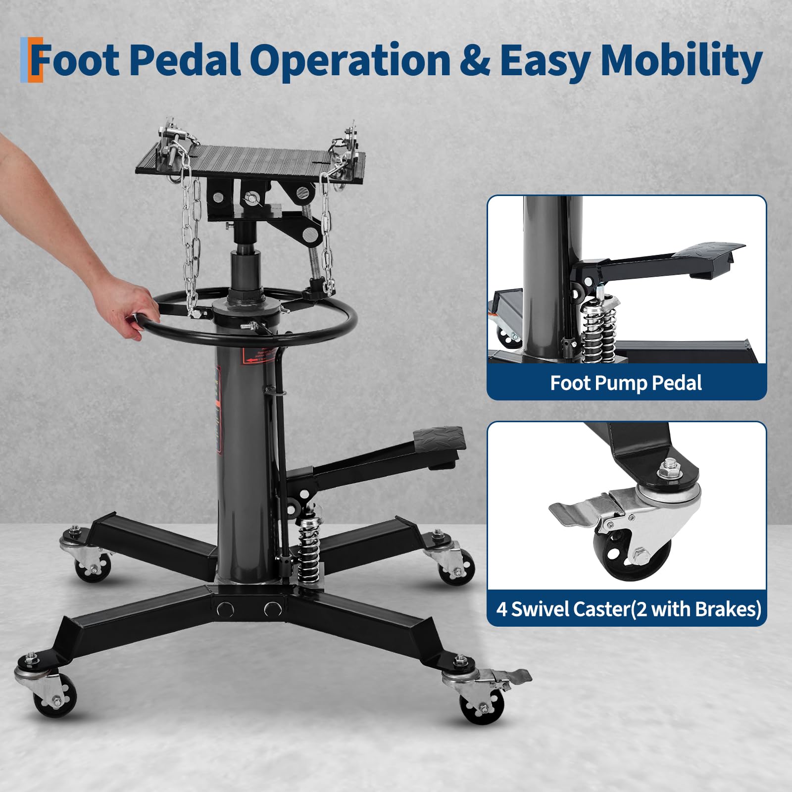 Garvee Hydraulic Transmission Jack, 1,322 LB Capacity, High Lift with Dual Plungers, 360° Rotation, 30° Tilting Saddle, for Home Garage & Auto Shop, Black