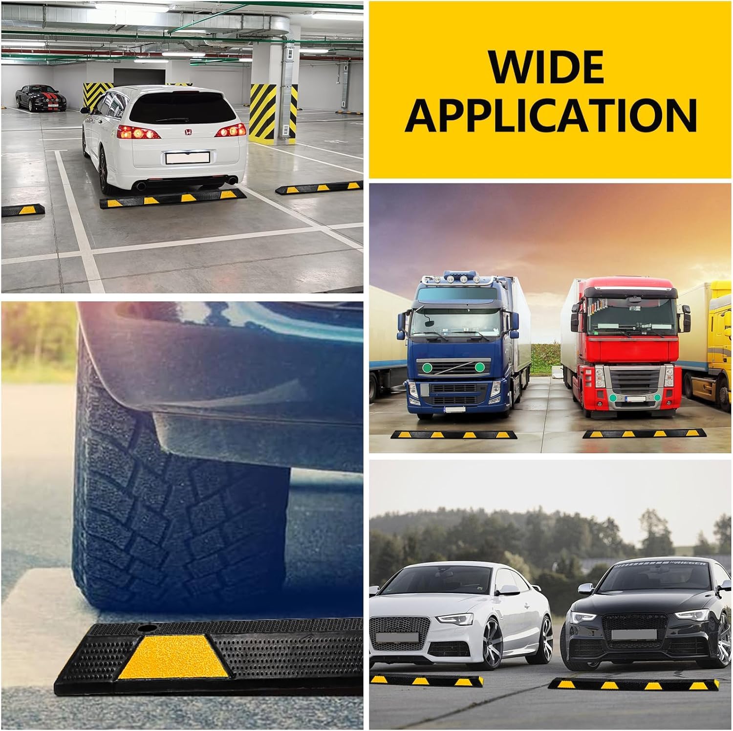 Garvee 2 Pack Curb Parking Garage Floor Stopper, 72 Inch Heavy Duty Rubber Parking Curb with Yellow Reflective Stripes, Rubber Parking Lot Stopper for Vehicles Truck Driveway