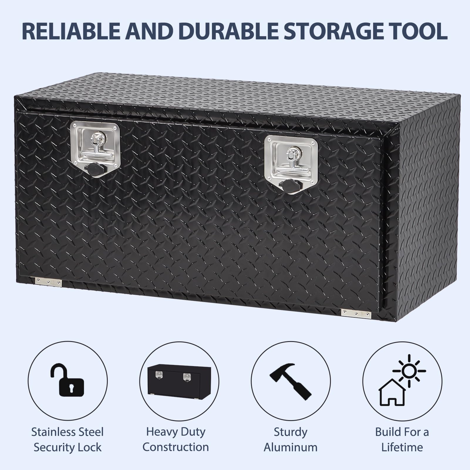 Garvee Aluminum Underbody Truck Box with T-Handle Latch, Waterproof Truck Storage Organizer Chest For Pick Up, RV Trailer, Durable Truck Side Tool Box with a Mesh Pocket-Black