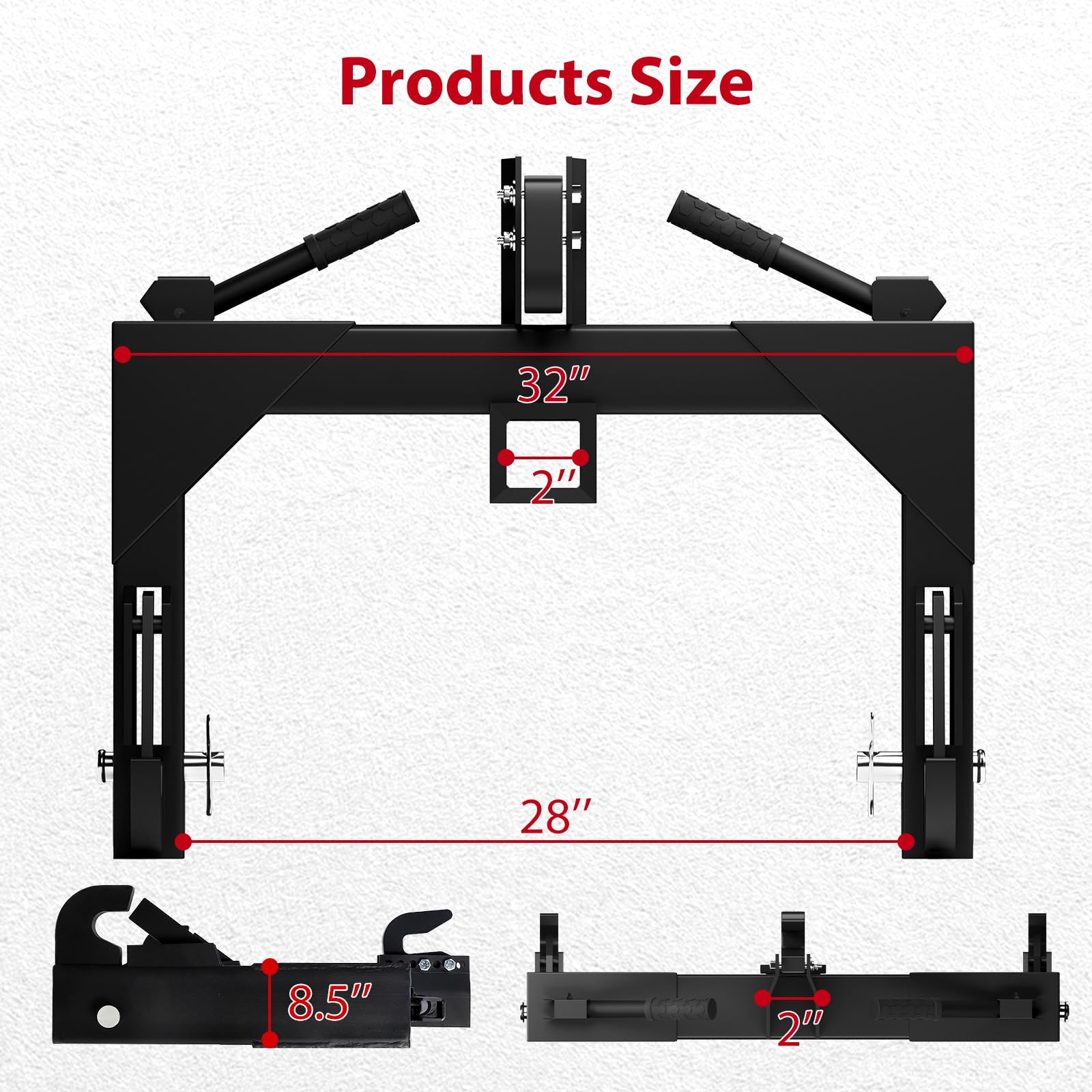 Garvee 3-Point Quick Hitch for Category 1 & 2 Tractors, 3000 lbs Capacity with 2" Receiver, 28" Lower Arm Width, Adjustable 15" to 18", Black