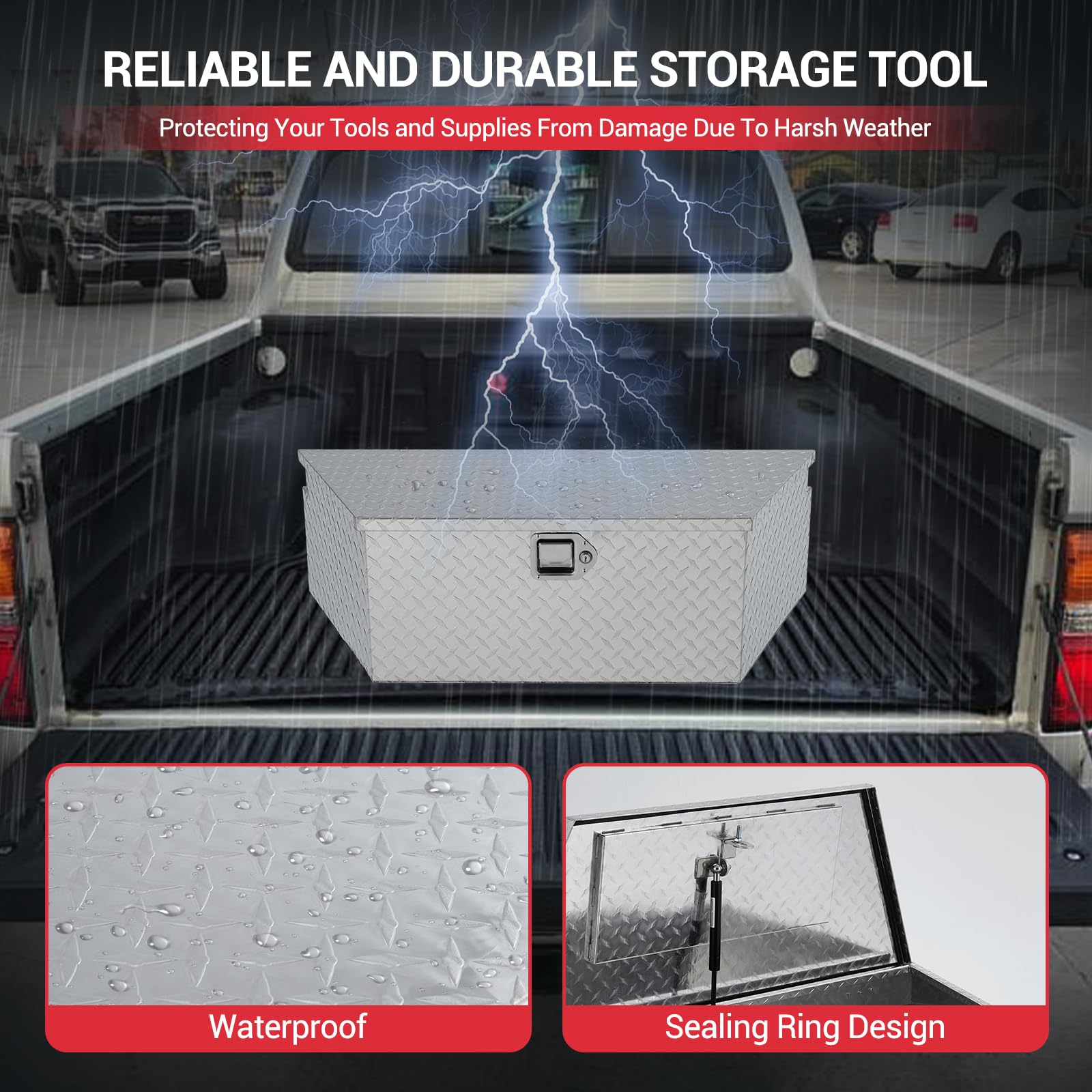 Garvee 39Inch Trailer Tongue Boxes,Heavy Duty Aluminum Trailer Tool Box With Lock and Keys,Diamond Plate Storage Box,Waterproof Trailer Box for Pick Up Truck Bed,RV Trailer