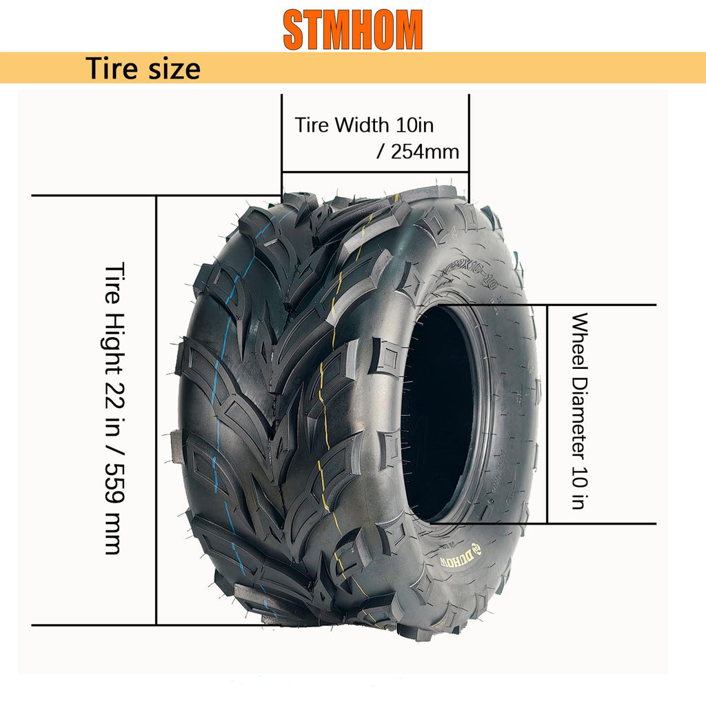 Garvee Set Of 2 All Terrain ATV Tires 22X10-10 4PR Tubeless For Off-Road Adventures, Durable Black