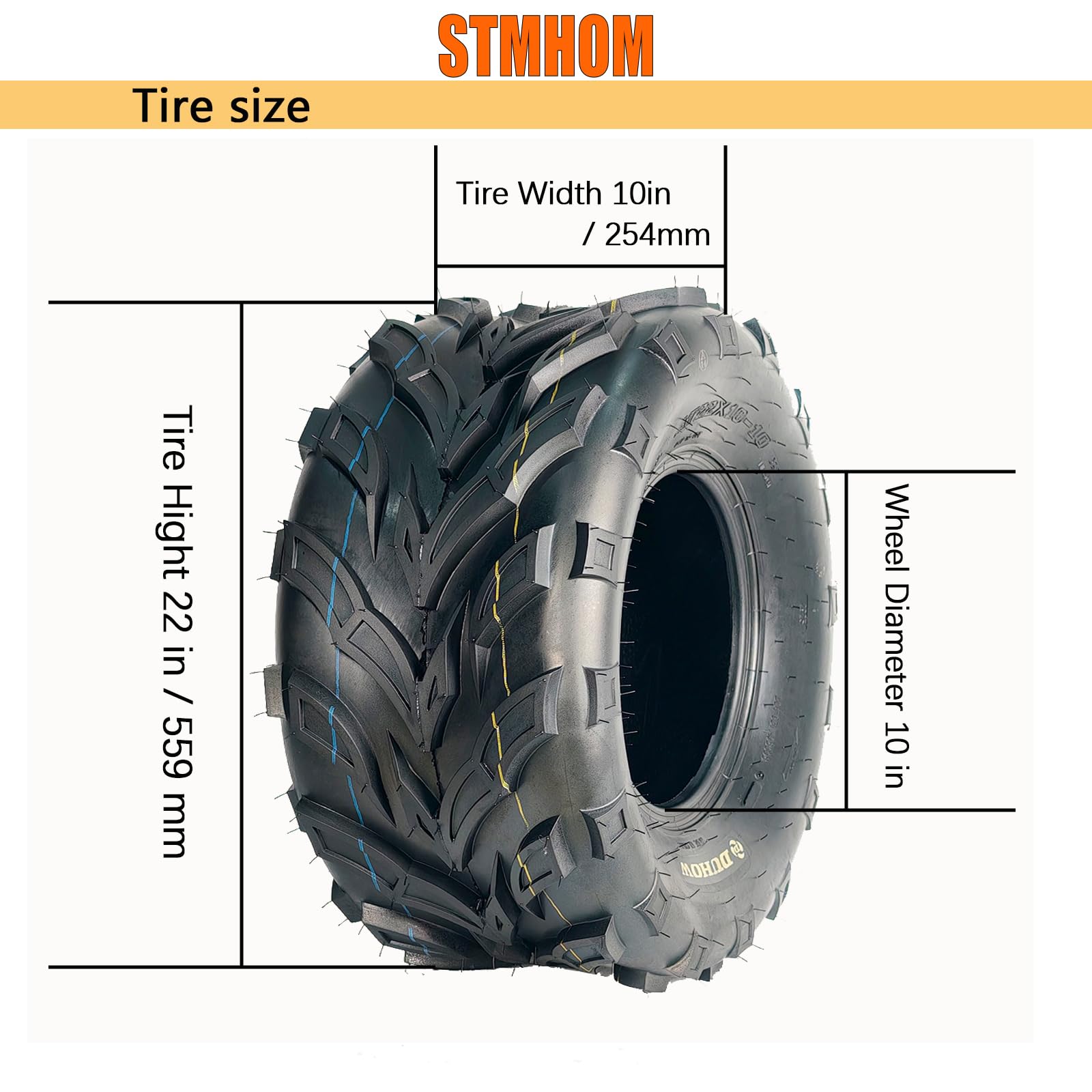 Garvee Set Of 2 All Terrain ATV Tires 22X10-10 4PR Tubeless For Off-Road Adventures, Durable Black