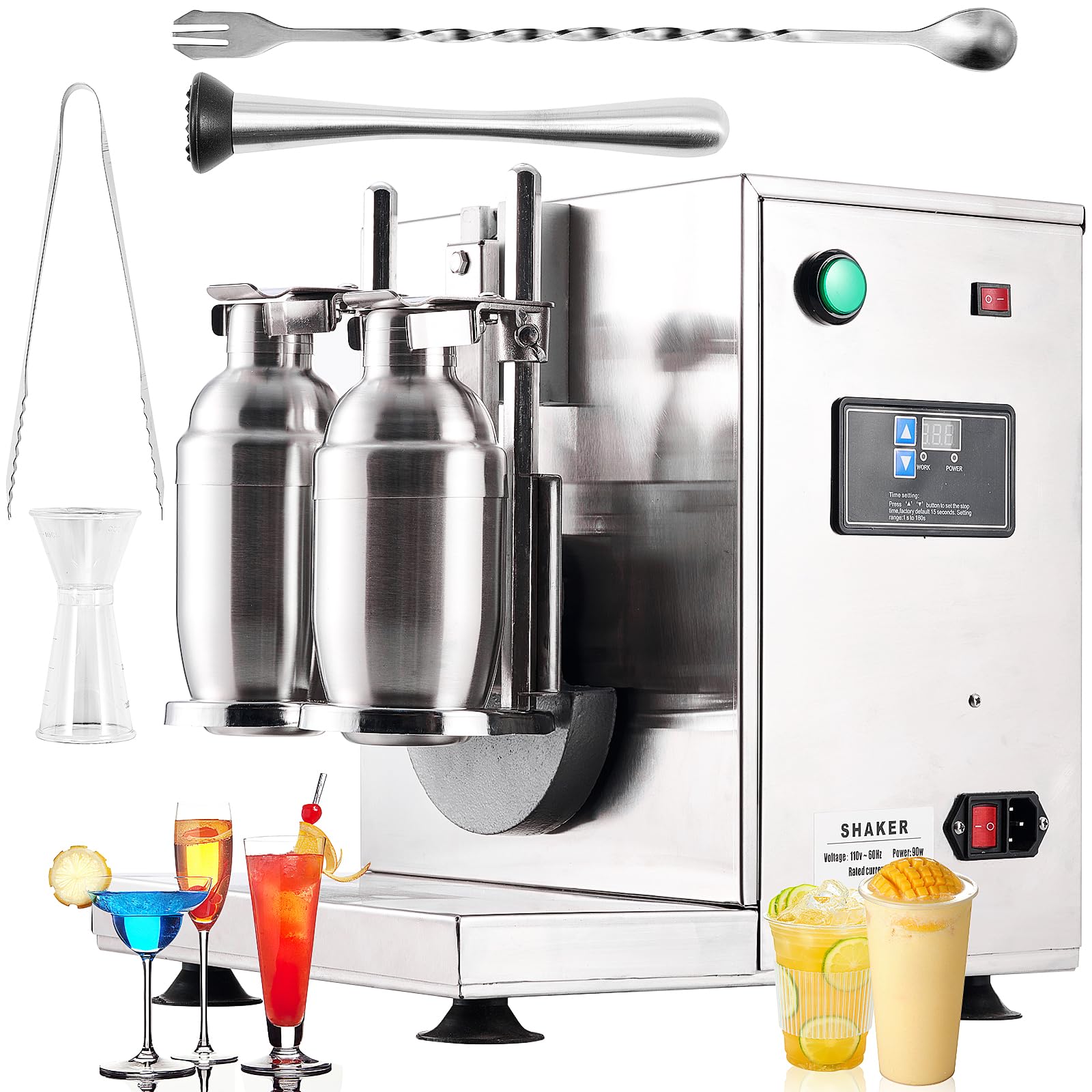 Garvee Automatic Milk Tea Shaking Machine, Garvee Electric Double Frame Milk Tea and Cocktail Shaker, 400r/min, Stainless Steel & Double Cups for for Bubble Tea, Boba Tea, Juice, Coffee, Milk, Wine