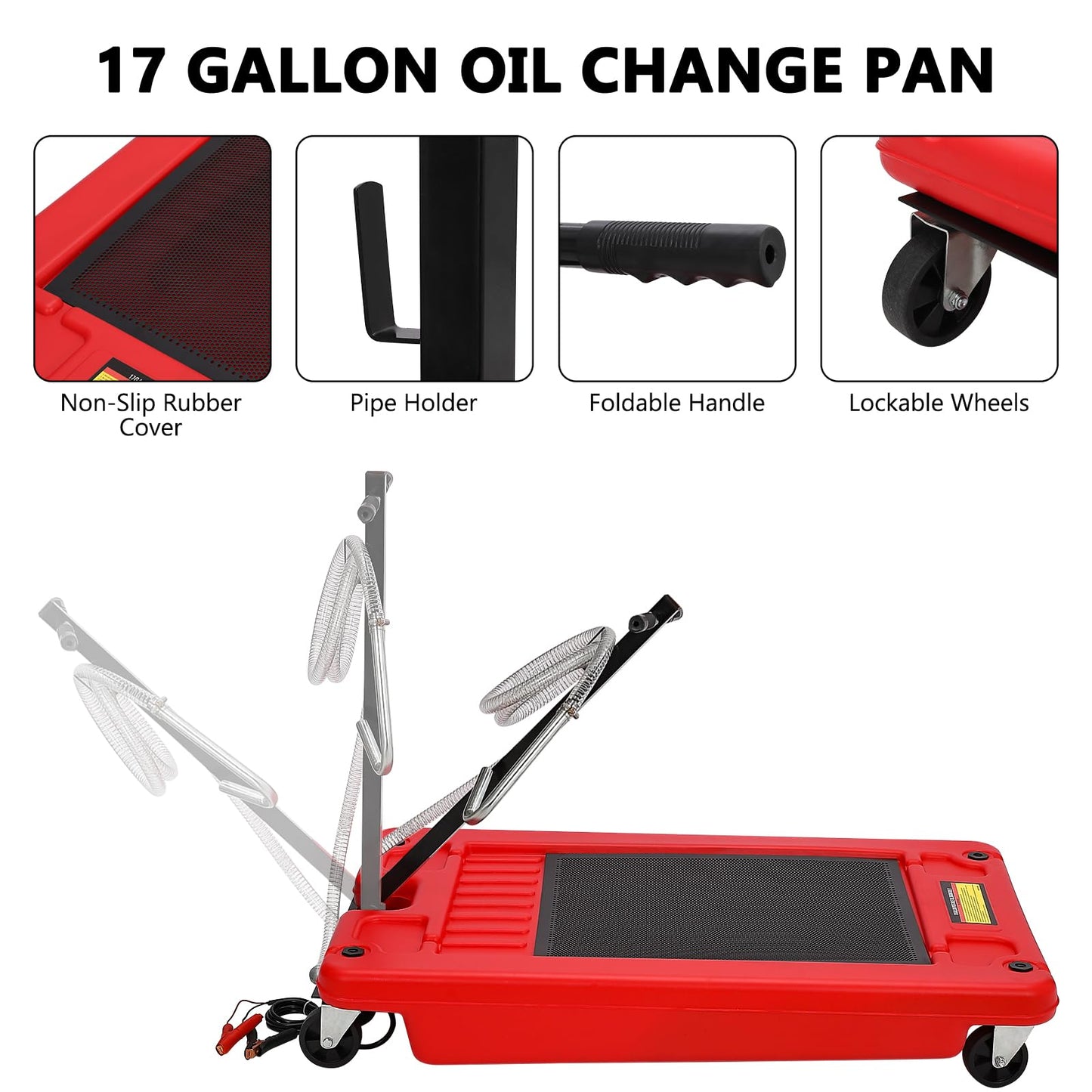Garvee Best Oil Drain Pan with Pump – 17 Gallon Low Profile Oil Drain Pan for Cars, SUVs & Trucks, 12V Electric Pump & 8FT Hose for Easy Oil Changes