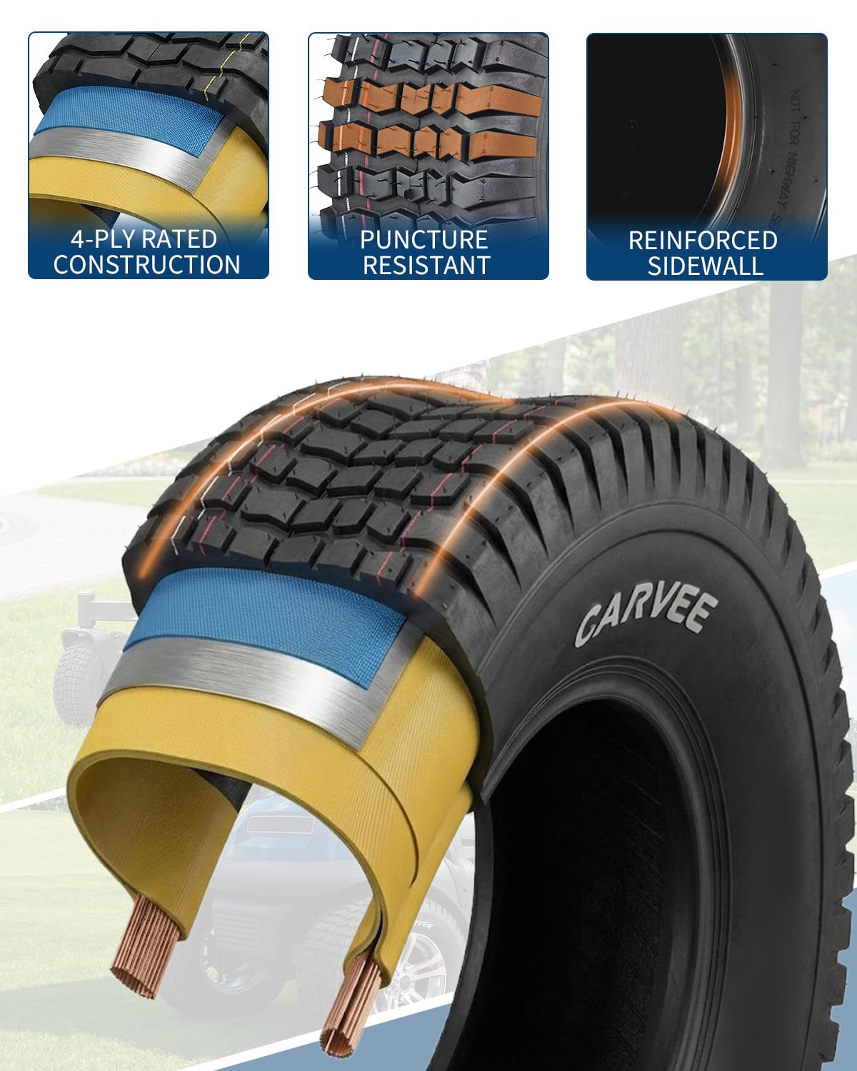 Garvee 2 Pack 20x8.00-8 Lawn Mower Tire V Pattern Tubeless for Lawn & Garden Riding Mower Tractor Golf Cart Utility Vehicles 20x8-8 Black