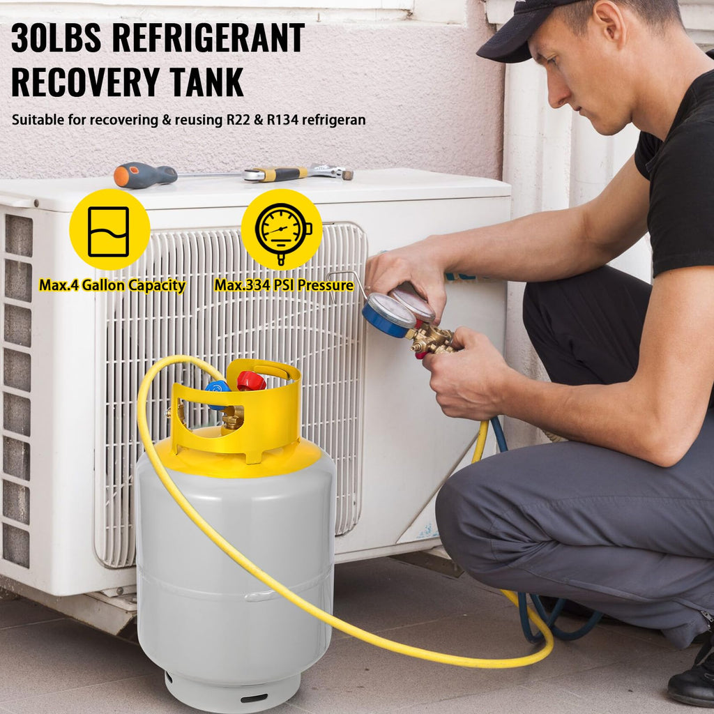 Garvee Refrigerant Recovery Cylinder Tank - Reusable, Dot Compliant, Y-Valve Liquid/Vapor, 30 Lb Pound