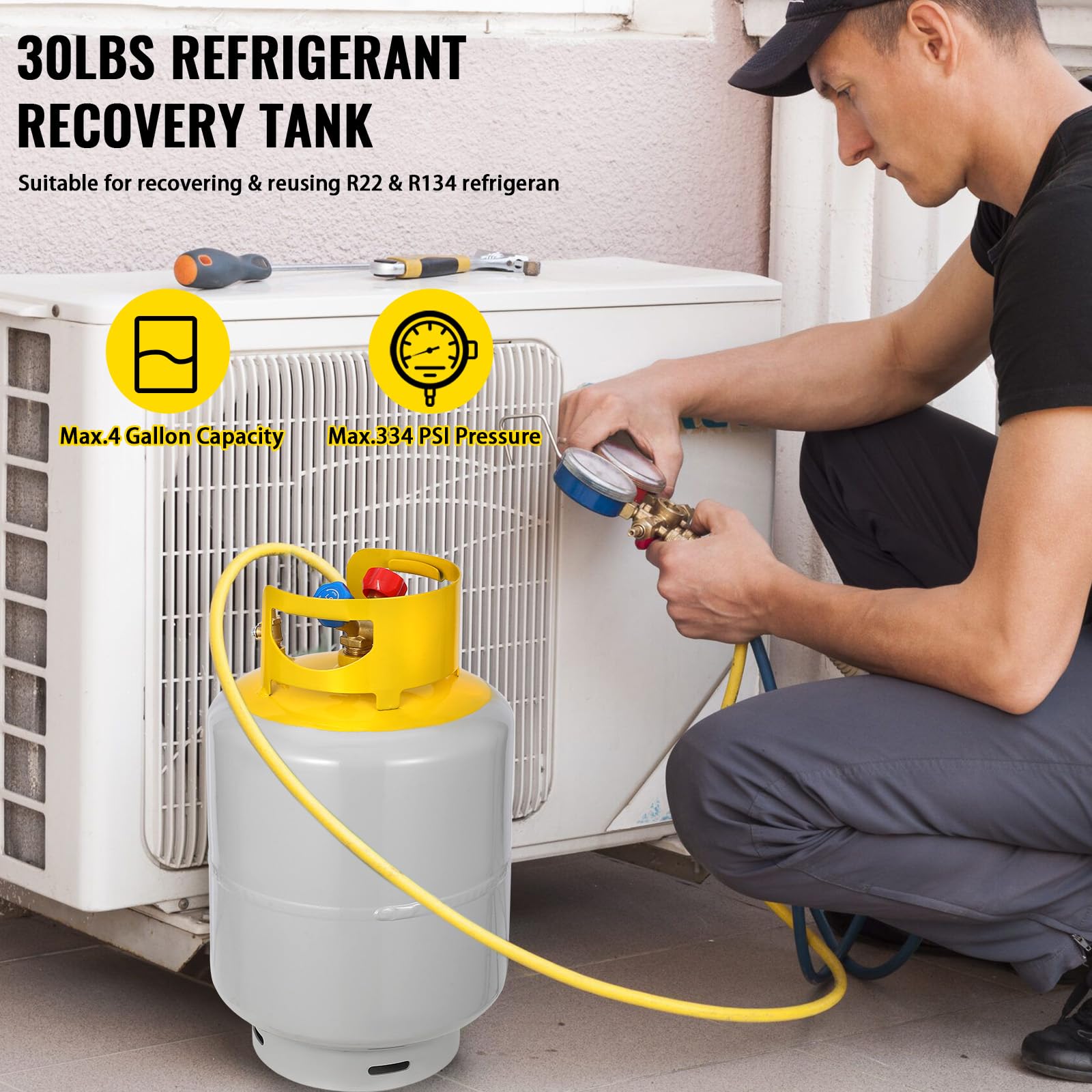 Garvee Refrigerant Recovery Cylinder Tank - Reusable, Dot Compliant, Y-Valve Liquid/Vapor, 30 Lb Pound