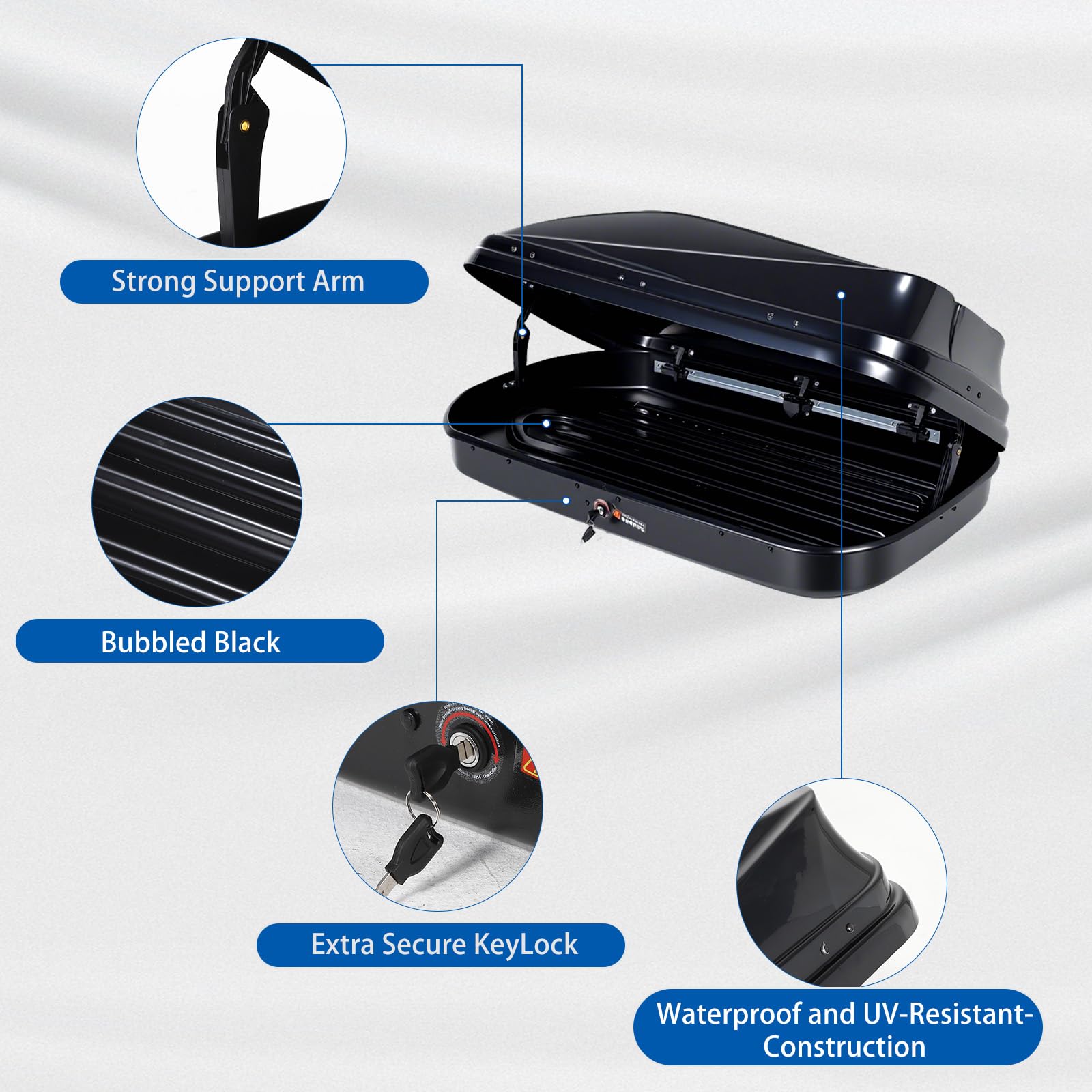 Garvee Rooftop Cargo Box Carrier - 17 Cubic Ft Hardshell Cargo Carrier with Dual-Side Opening, Universal Fit for Cars & SUVs, 165 lbs Capacity, Includes Secure Straps & Keys