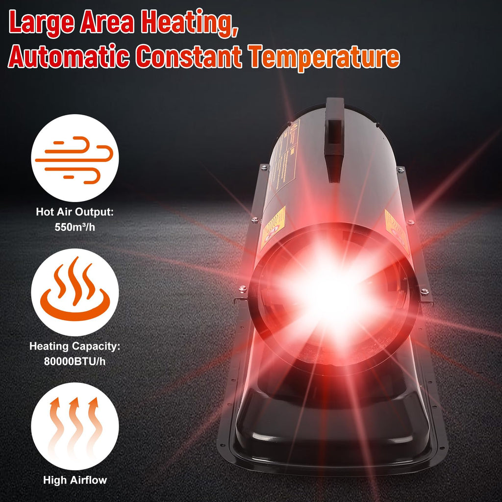 Garvee Diesel and Kerosene Space Heater, 80000 BTU, Portable Forced Air Heater with Thermostat, 18L Fuel Tank, for Outdoor, Indoor, Workshop, Black
