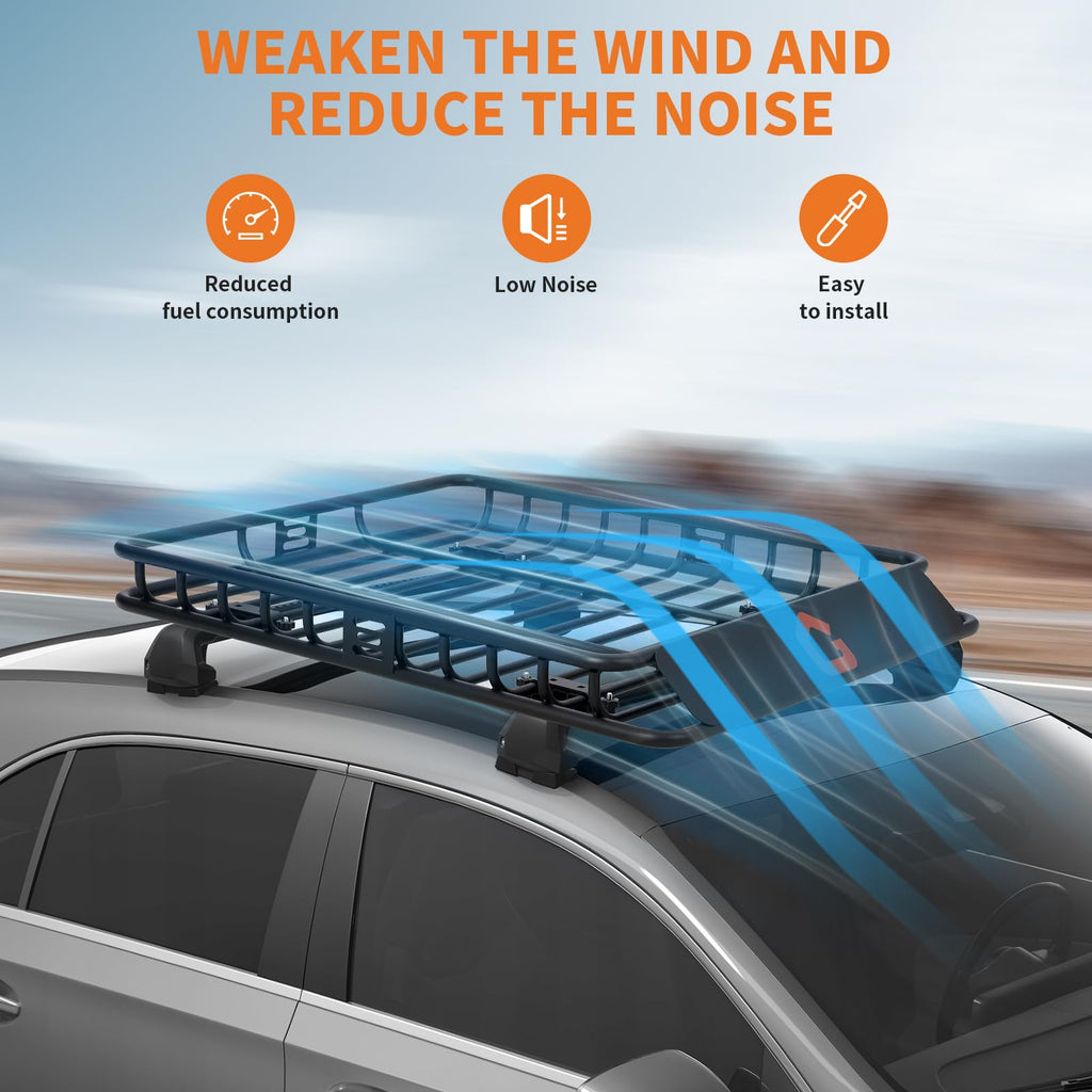 Garvee Roof Rack Cargo Carrier Basket - 46"x36"x4.5" with Cargo Net and Luggage Holder, 200 lbs Capacity, Universal Fit for Pickup Trucks, Black