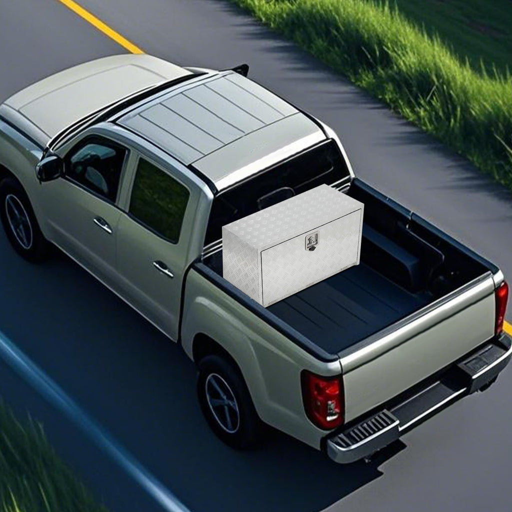 Garvee  24"X18" Heavy Duty Aluminum Tool Underbody Box Waterproof Truck Storage Organizer Chest for Pick Up Truck Bed RV Trailer, Silver