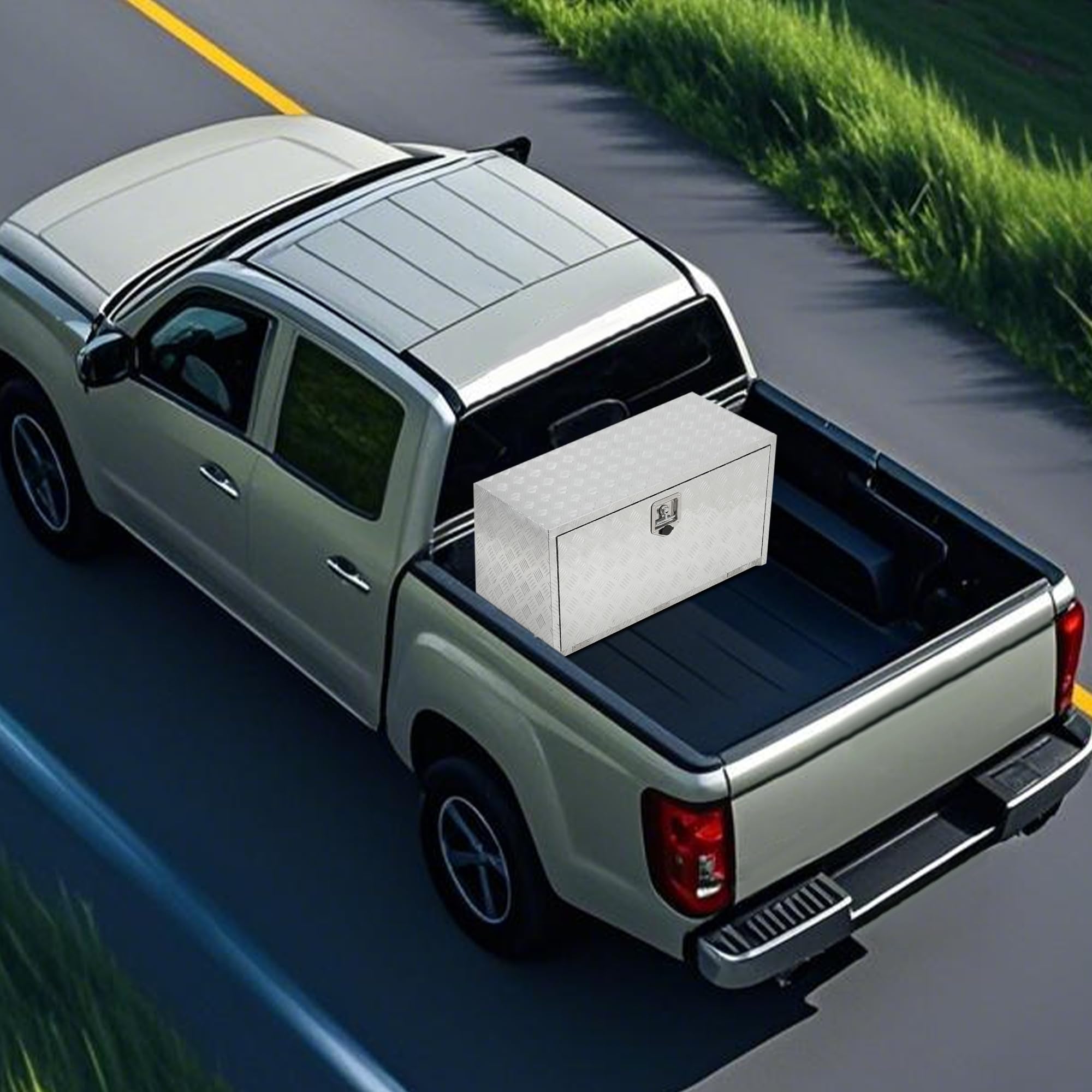 Garvee  24"X18" Heavy Duty Aluminum Tool Underbody Box Waterproof Truck Storage Organizer Chest for Pick Up Truck Bed RV Trailer, Silver