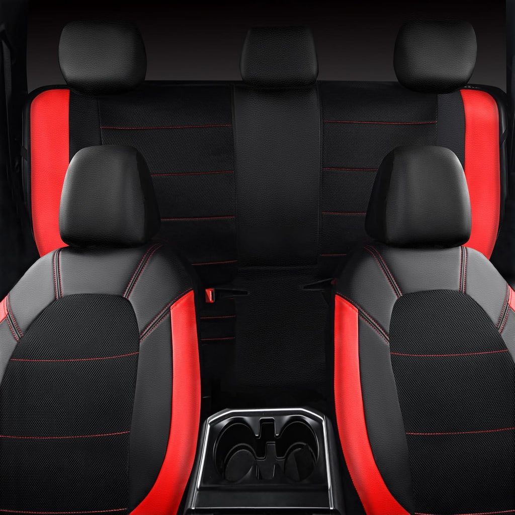 Garvee Universal 9 Pcs Car Seat Covers Full Set, Leather Protectors for 5-Seat Cars, SUVs, Vans, Waterproof Red