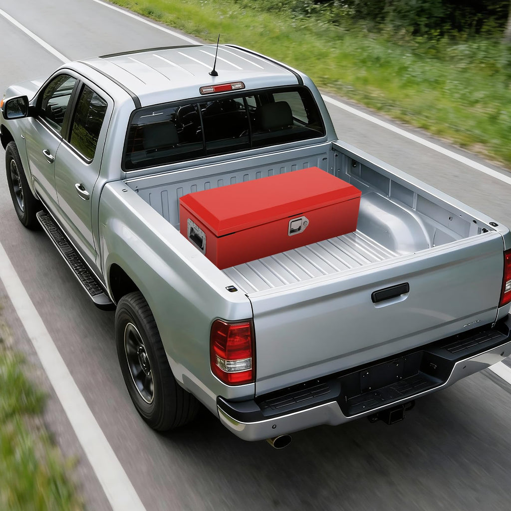 Garvee 39"x13"x9.6" Truck Bed Tool Box, Heavy-Duty Steel Metal Storage Box with Orange Peel Finish for Pickup, RV, and Trailer, Red