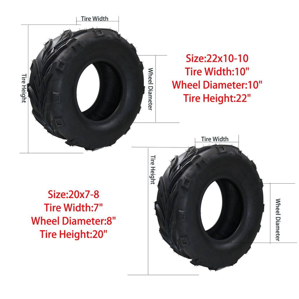 Garvee Set Of 22x10-10 & 20x7-8 ATV Tires 4 Pcs 6PR All Terrain Off Road Mud Sand Trail Tire Black