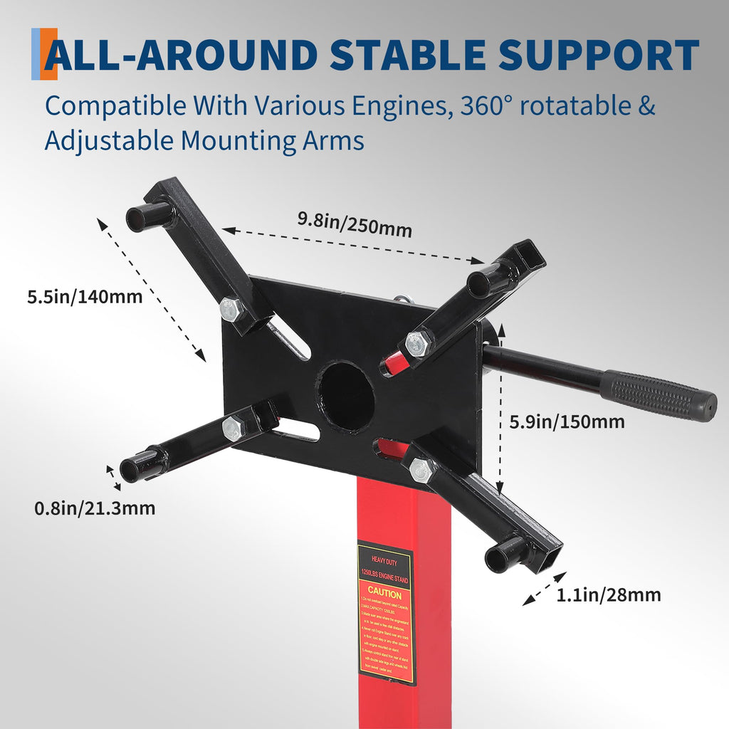 Garvee Engine Stand 1300 LBS Rotating Motor Stand with 360° Rotating Head, Adjustable Arms, Casters for Vehicle Maintenance, Durable Steel, Black