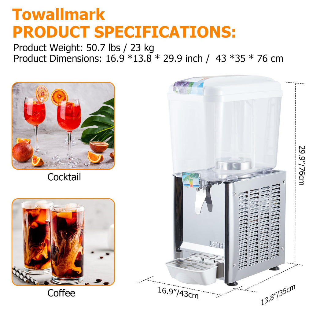 GARVEE 18L (4.75 Gallon) Commercial Juice Dispenser, 1 Tank 180W, Stainless Steel Beverage Dispenser for Tea, Drink