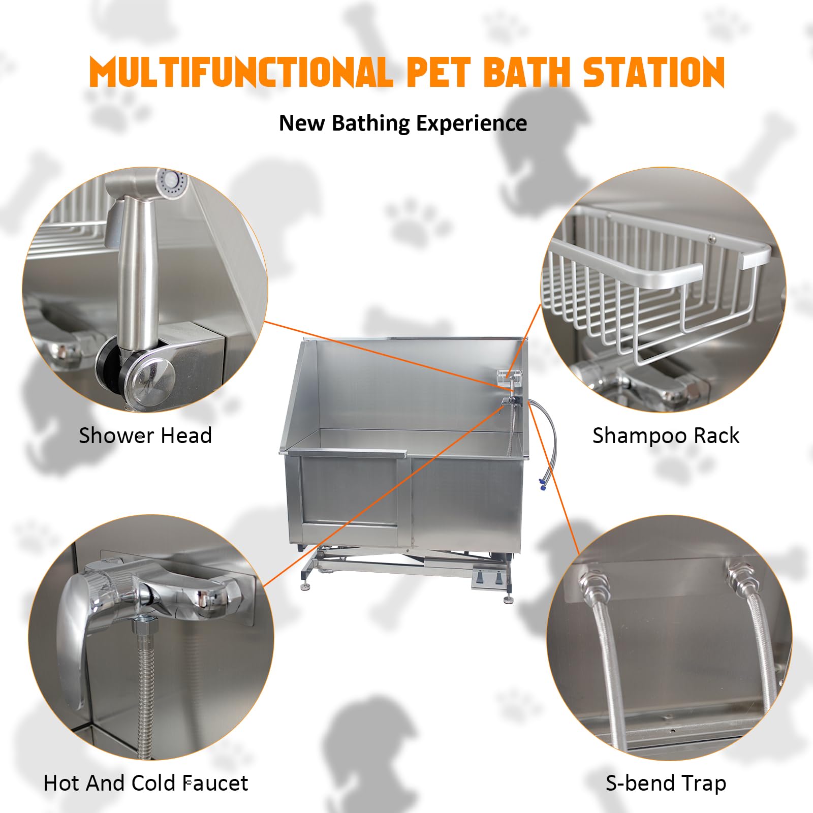 Garvee 50” Dog Washing Station Electric Height Adjustment, Stainless Steel Dog Bathtub with Soap Box, Faucet, Professional Dog Bathing Station for Multiple Pets