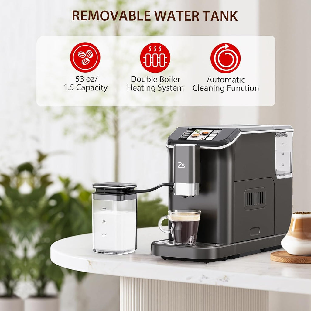 Garvee Fully Automatic Espresso Machine,Coffee Maker With 20 Bar, Milk System, 7 Coffee Varieties, Intuitive Touch Display, Coffee Machine With Auto Clean Filter for Cappuccino, Latte, Espresso Maker