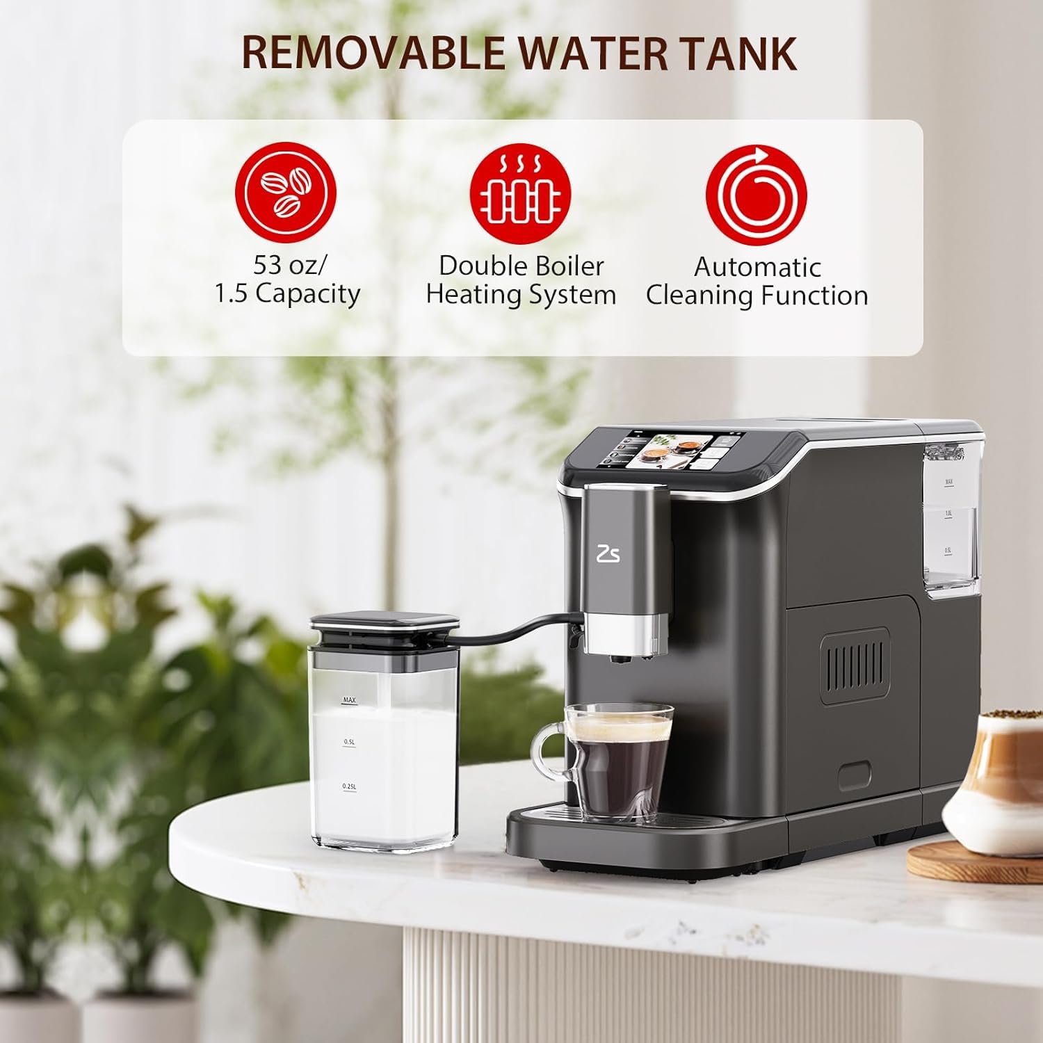 Garvee Fully Automatic Espresso Machine,Coffee Maker With 20 Bar, Milk System, 7 Coffee Varieties, Intuitive Touch Display, Coffee Machine With Auto Clean Filter for Cappuccino, Latte, Espresso Maker