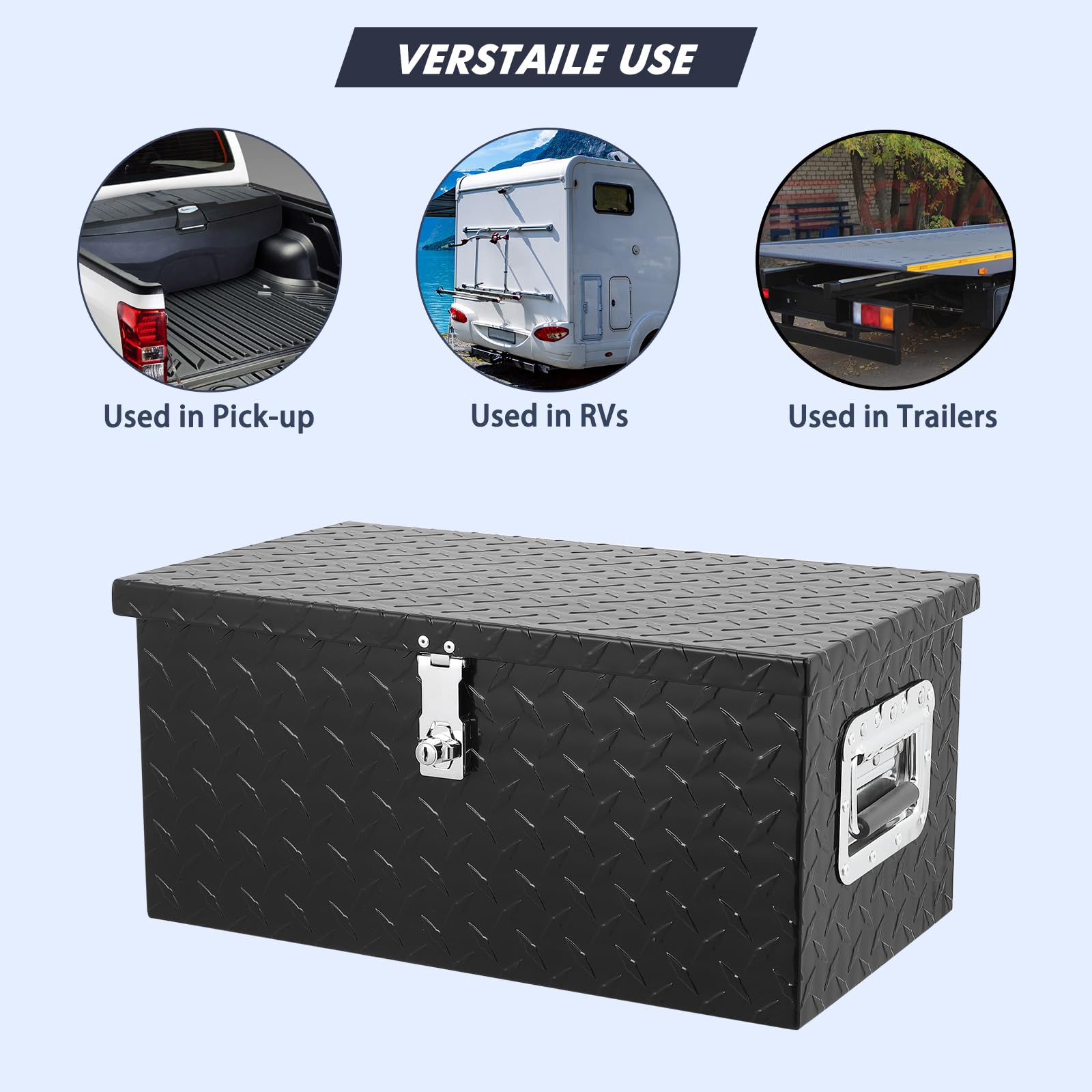 Garvee 20 Inch Truck Bed Tool Box: Heavy Duty Aluminum with Sliding Shelf, Diamond Plate Toolbox for Pick Up Truck RV Trailer, Storage with Side Handle, Lock and Keys - Black
