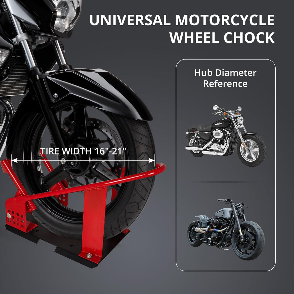 Garvee Motorcycle Wheel Chock, 16"-21" Front Stand with Multiple Adjustment Holes, Motorcycle Chock for Garage, Workshop, and Vehicle Transport