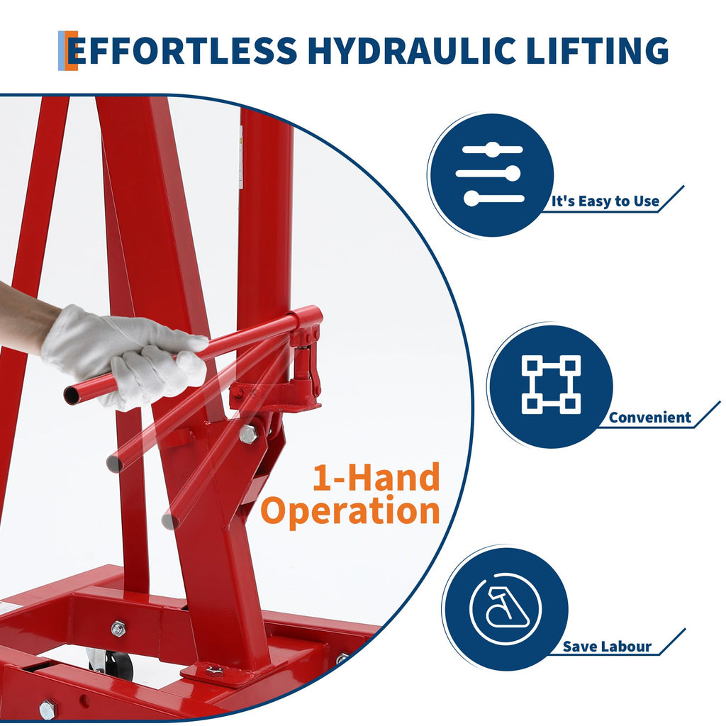 Garvee Engine Hoist Cherry Picker 2 Ton Folding Hydraulic Shop Crane with Telescopic Boom 24-48" Reach, Red