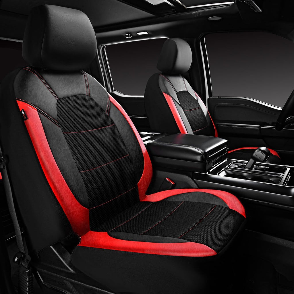 Garvee Universal 9 Pcs Car Seat Covers Full Set, Leather Protectors for 5-Seat Cars, SUVs, Vans, Waterproof Red
