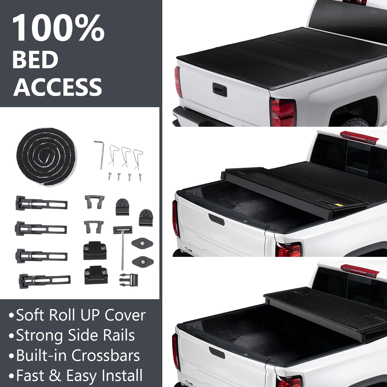 Garvee Hard Folding Truck Bed Tonneau Cover, Tri-Fold Truck Tonneau Cover Compatible with 2015-2022 Chevrolet Colorado CREW Cab 6.2ft Bed, Black