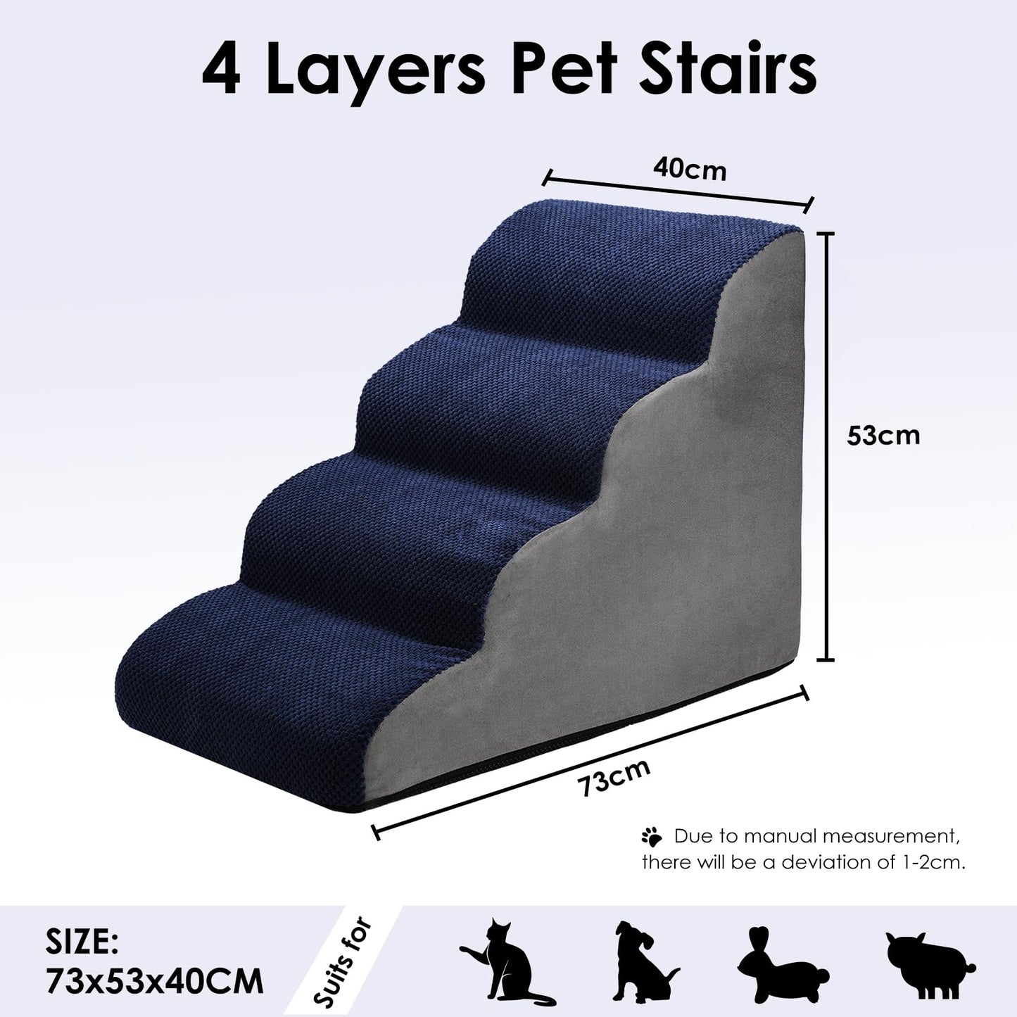 Garvee Dog Stairs for Small Dogs, High Density Foam Dog Stairs 4 Tiers with Non-Slip Bottom for for High Beds Or Couch, with Removable Cover, Best for Dogs Injured,Older Cats,Pets