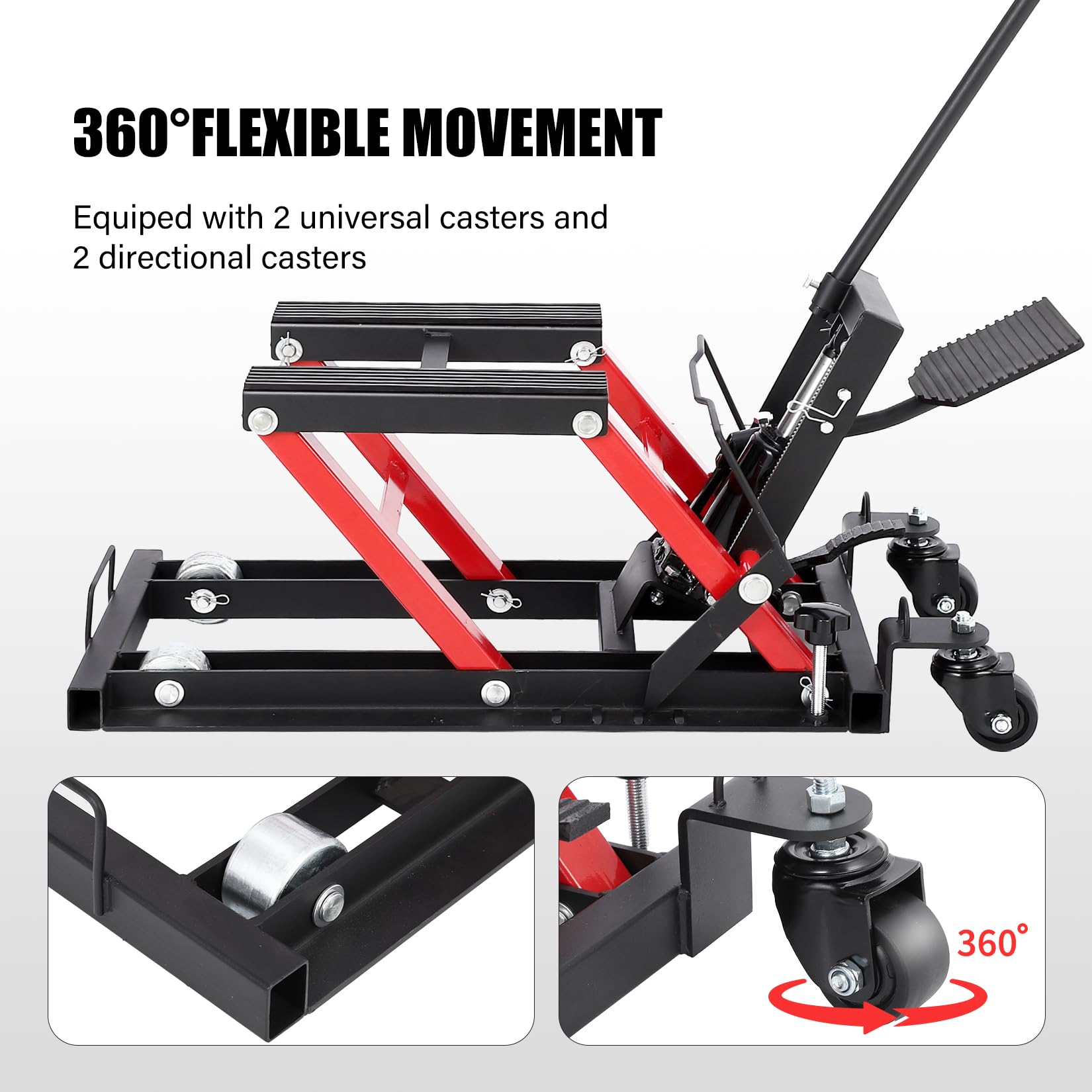 Garvee Hydraulic Motorcycle Lift Jack, 1500 Lbs Capacity Scissor Lift Jack with 4 Wheels and Handle, Portable Foot-Operated Hoist Stand Motorcycle Lift Table for ATV, Motorcycle, UTV, Powersports