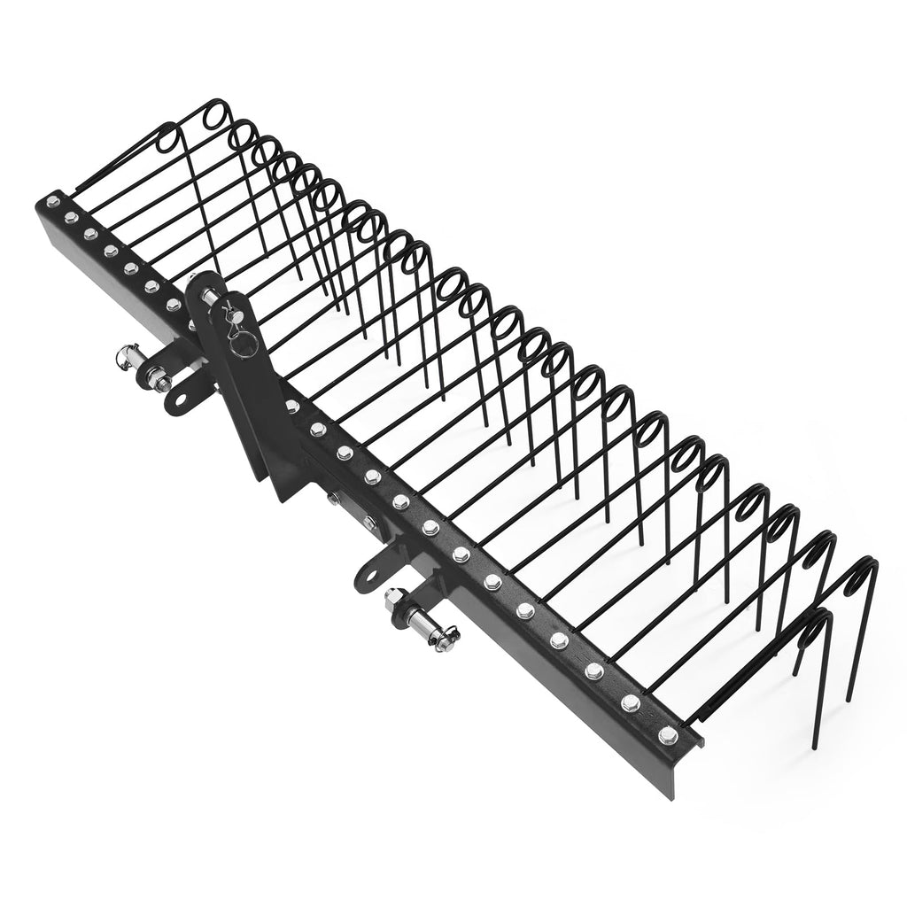 Garvee 60" Pine Straw Rake Updated Version - 8mm Tines, Steel Tow Behind for Cat 0/1 Tractors - Ideal for Leaves & Grass, Black