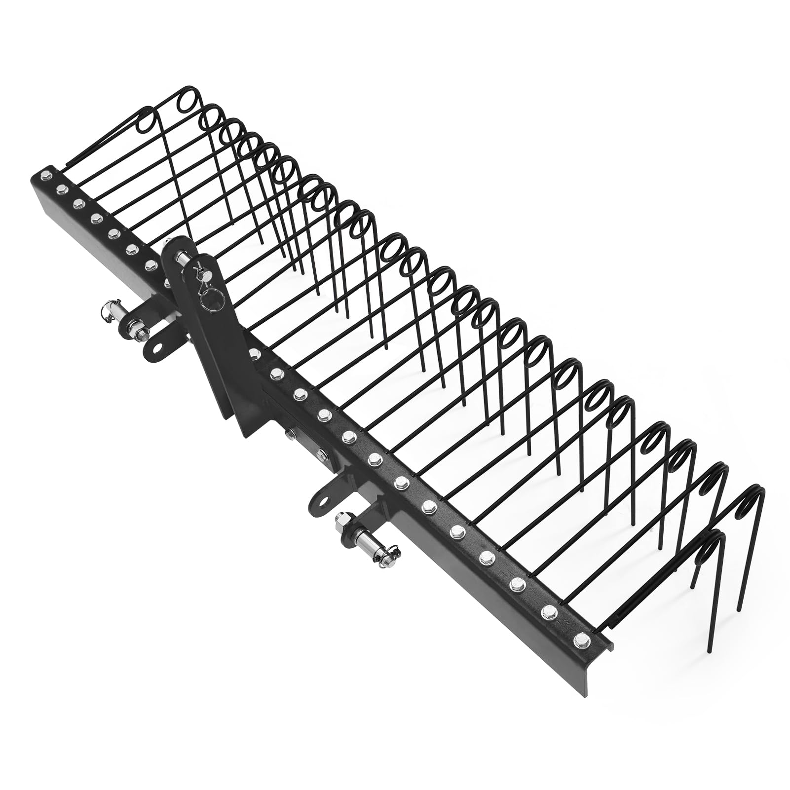Garvee 60" Pine Straw Rake Updated Version - 8mm Tines, Steel Tow Behind for Cat 0/1 Tractors - Ideal for Leaves & Grass, Black