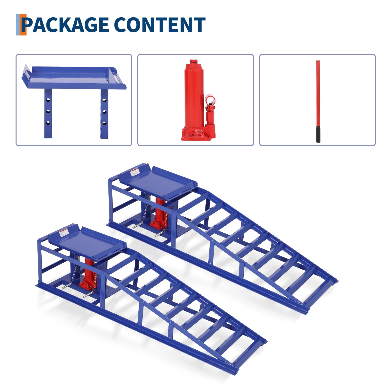 Garvee 2-Pack Hydraulic Car Ramps, 5T/11000 lbs Capacity Low-Profile Car Lift with Adjustable Height (9.4"-13.34") for Trucks, Trailers, and Auto Repair in Garage, Blue