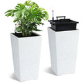 Garvee 21.6" Tall Rectangular Planters Set of 2 Large Modern Plant Pots with Drainage Holes＆Water Level Monitor＆Wheels Outdoor and Indoor for Patio, Porch, Living Room, or Home Office,White and Black Dots