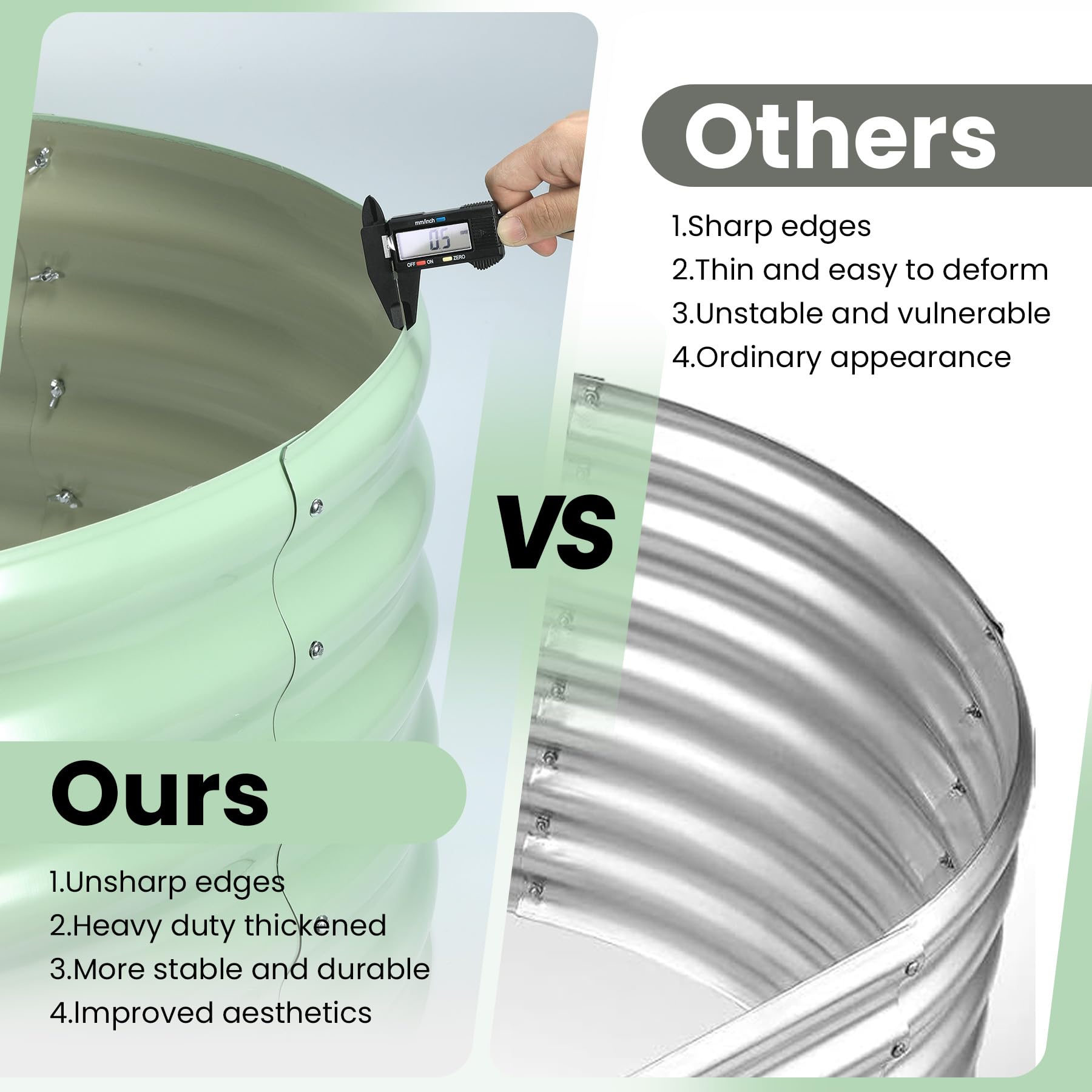 Garvee 8'x2'x1.5' Galvanized Oval Raised Garden Beds Open Base, Tool-Free Assembly Planter Boxes for Vegetables & Flowers, Green