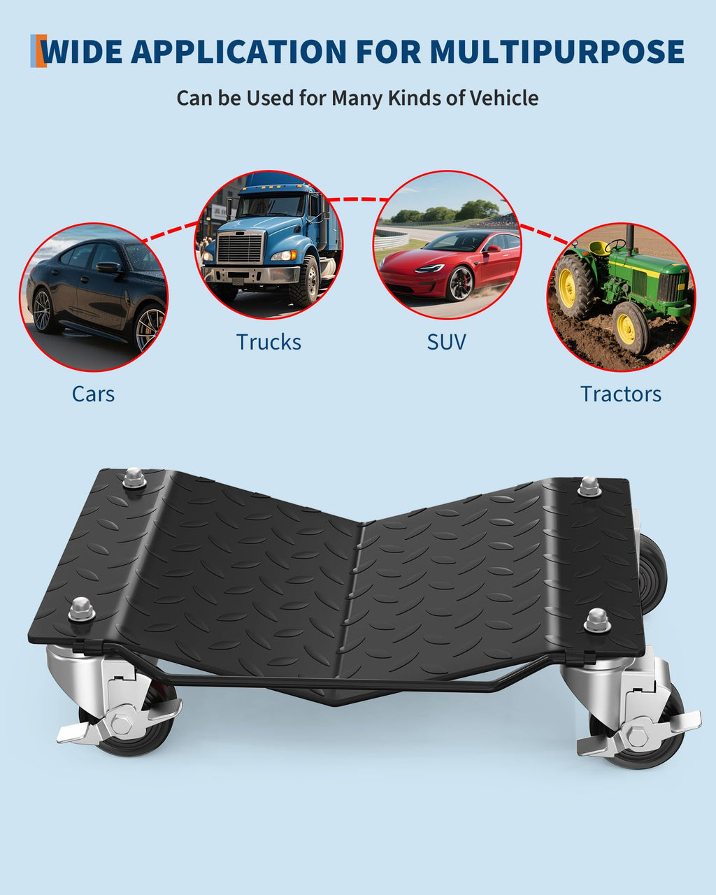 Garvee Car Wheel Dolly Set of 2 Heavy Duty Vehicle Mover with Brakes for Cars, Trucks, Trailers, Motorcycles, Black, 3000LBS Capacity
