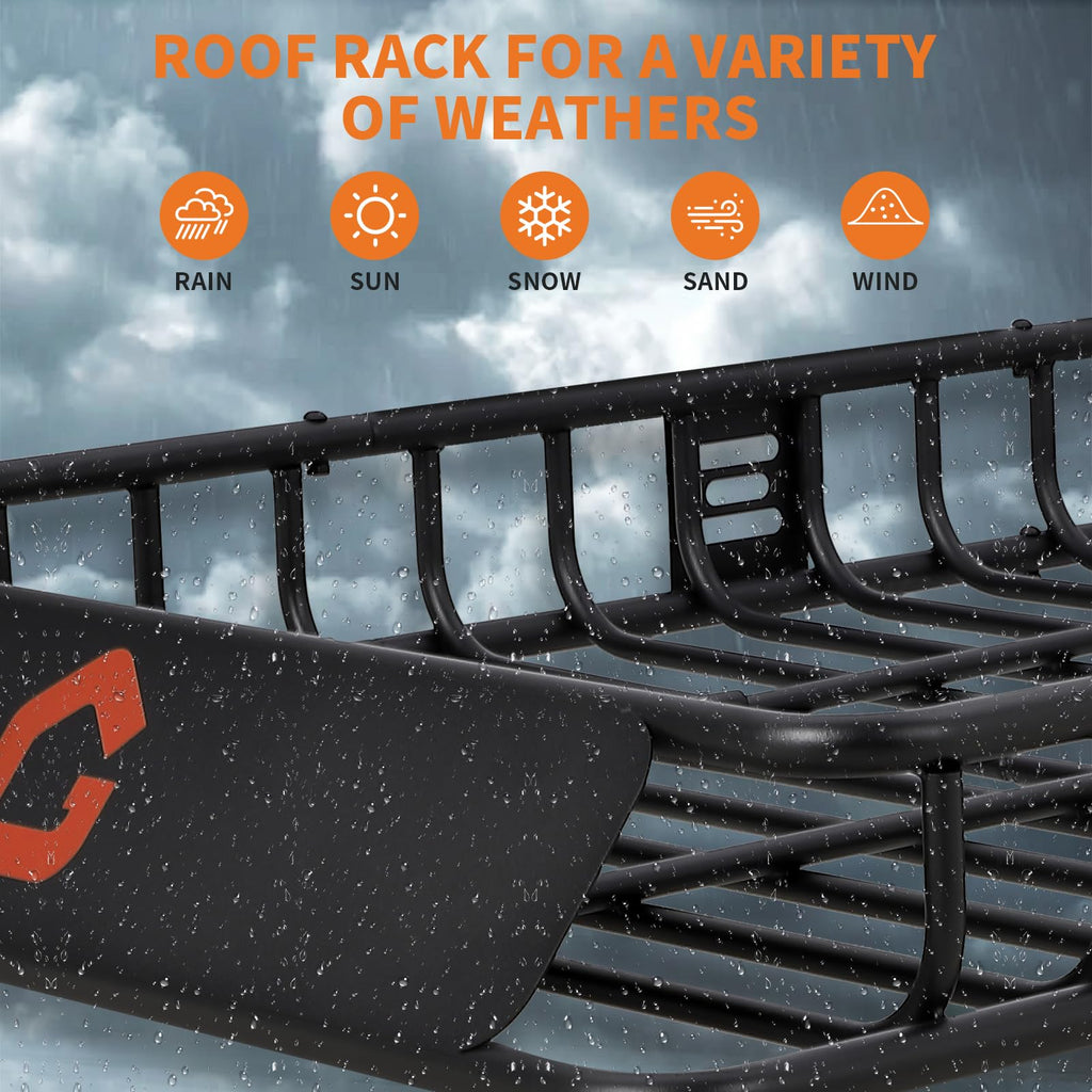 Garvee Roof Rack Cargo Carrier Basket Universal Rooftop 64''X39''X6'' Black with Cargo Net and Luggage Holder for Pick Up Trucks 200lbs Capacity