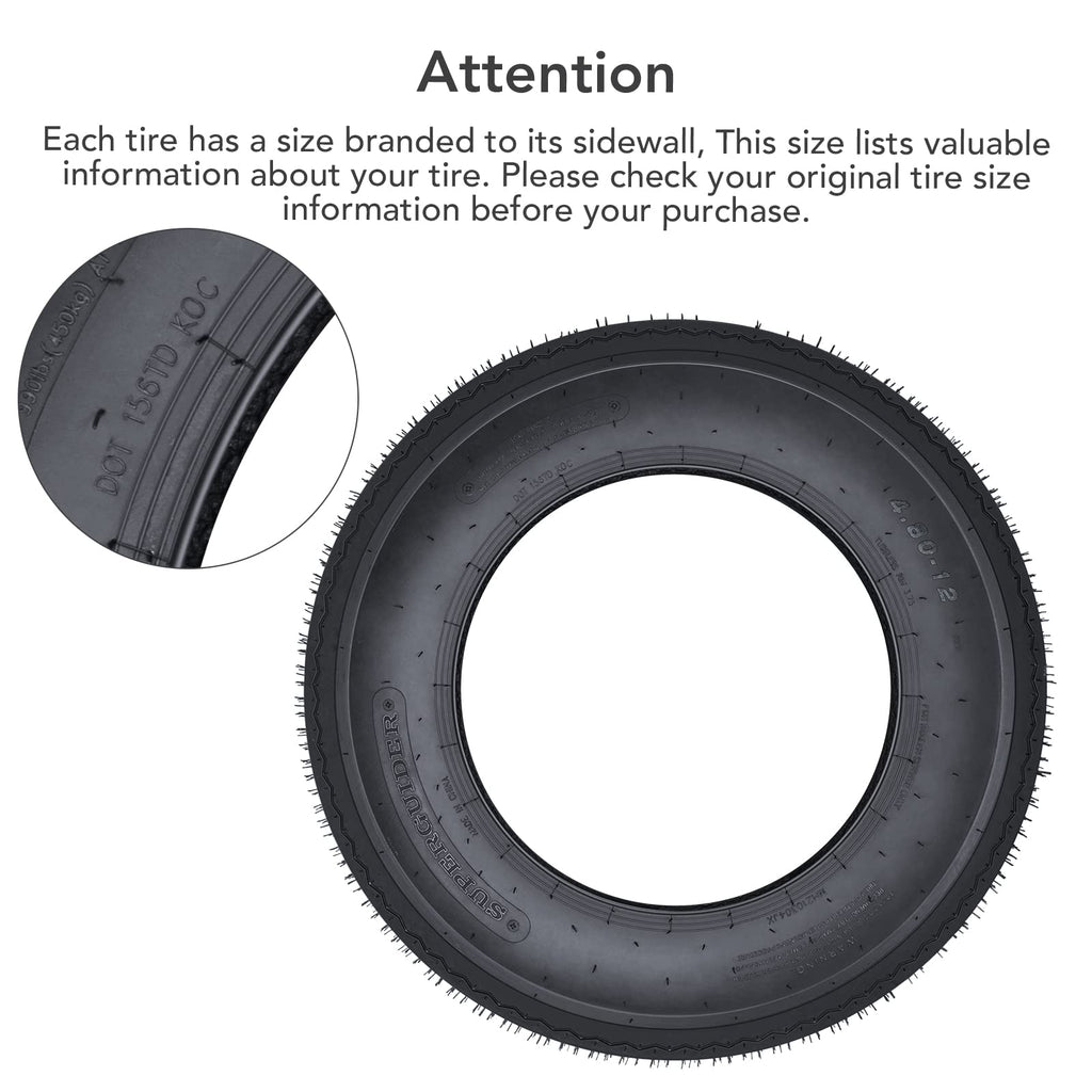 Garvee 4.80-12 6PR Trailer Tires, 2-Pack Trailer Radial Tires, Load Range C, Spoke Wheel,Suitable for All Kinds of Small and Light Trailers,