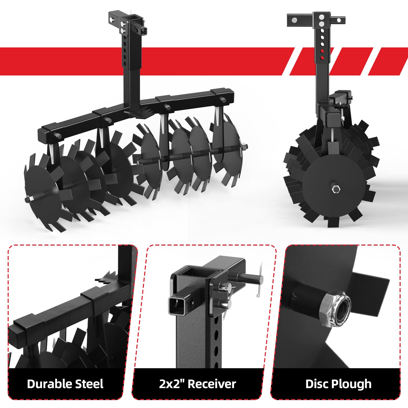 Garvee Disc Plow Harrow 32 Inch with Universal 2" Receiver Mount for ATV/UTV, Adjust Height Heavy Duty Width Cut Disc Plow Durable Steel Round Plow Harrow (Disc Plow Harrow/Receiver)