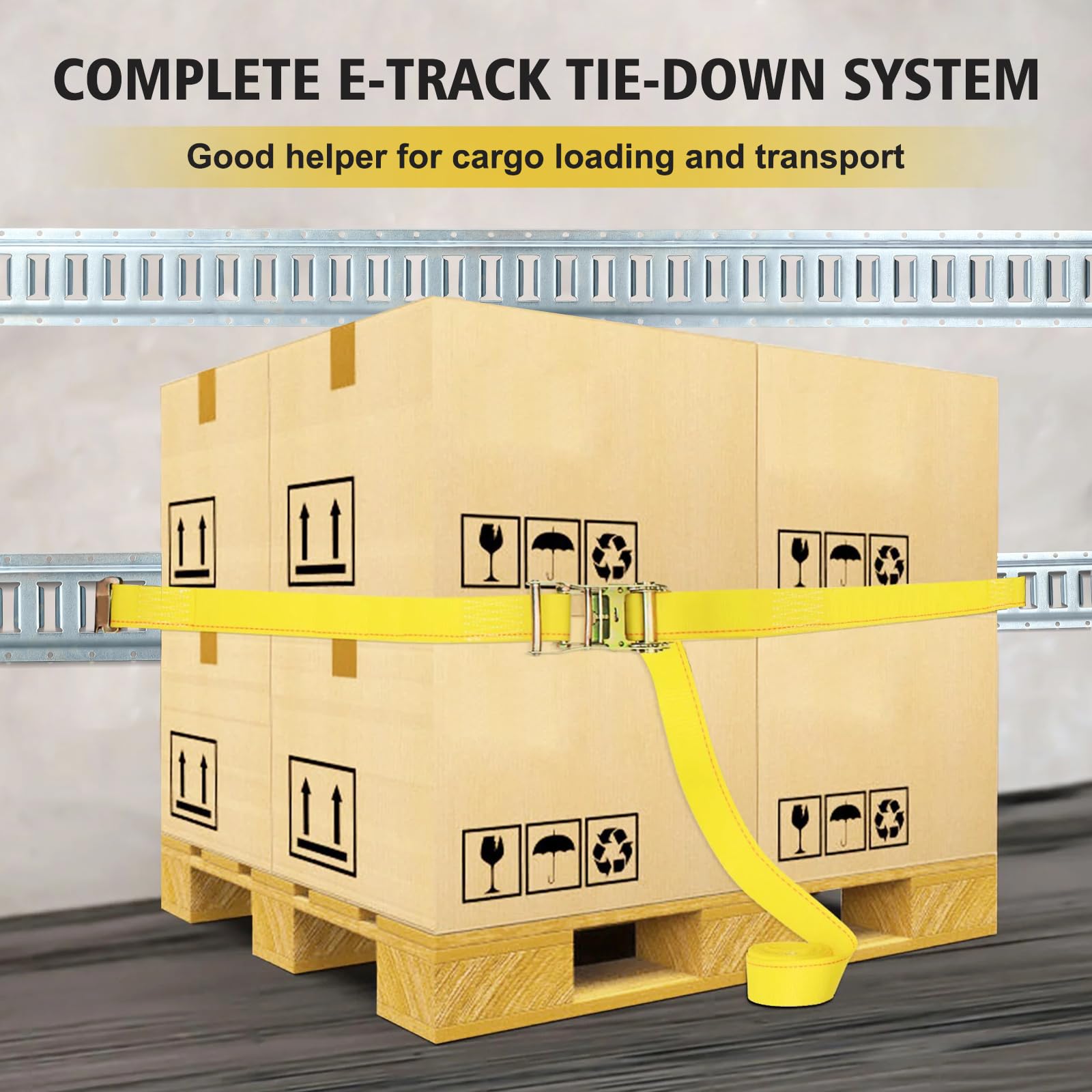 Garvee 4 Pack E-Track Tie-Down Rail Kit, 5FT E Tracks includes 4 Steel Rails & 4 O-Rings & 4 Tie-Offs w/D-Ring, Versatile Trailer Securing Accessories for Trailers, Truck Bed