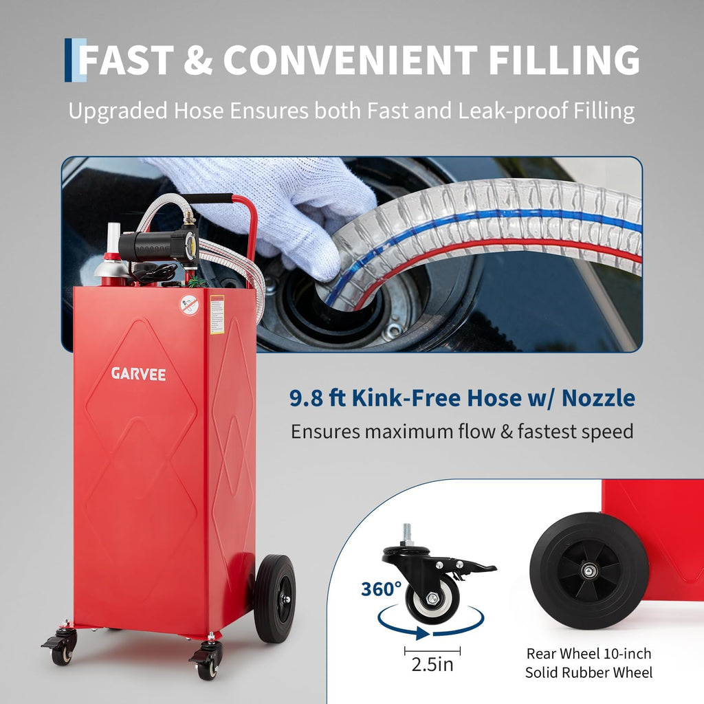 Garvee 35 Gallon Fuel Caddy with 12V Electric Pump, Heavy Duty Portable Diesel Storage Tank, 4 Wheels, Lockable Cap, Red for Cars Boats ATVs Lawn Mowers (Diesel Only)
