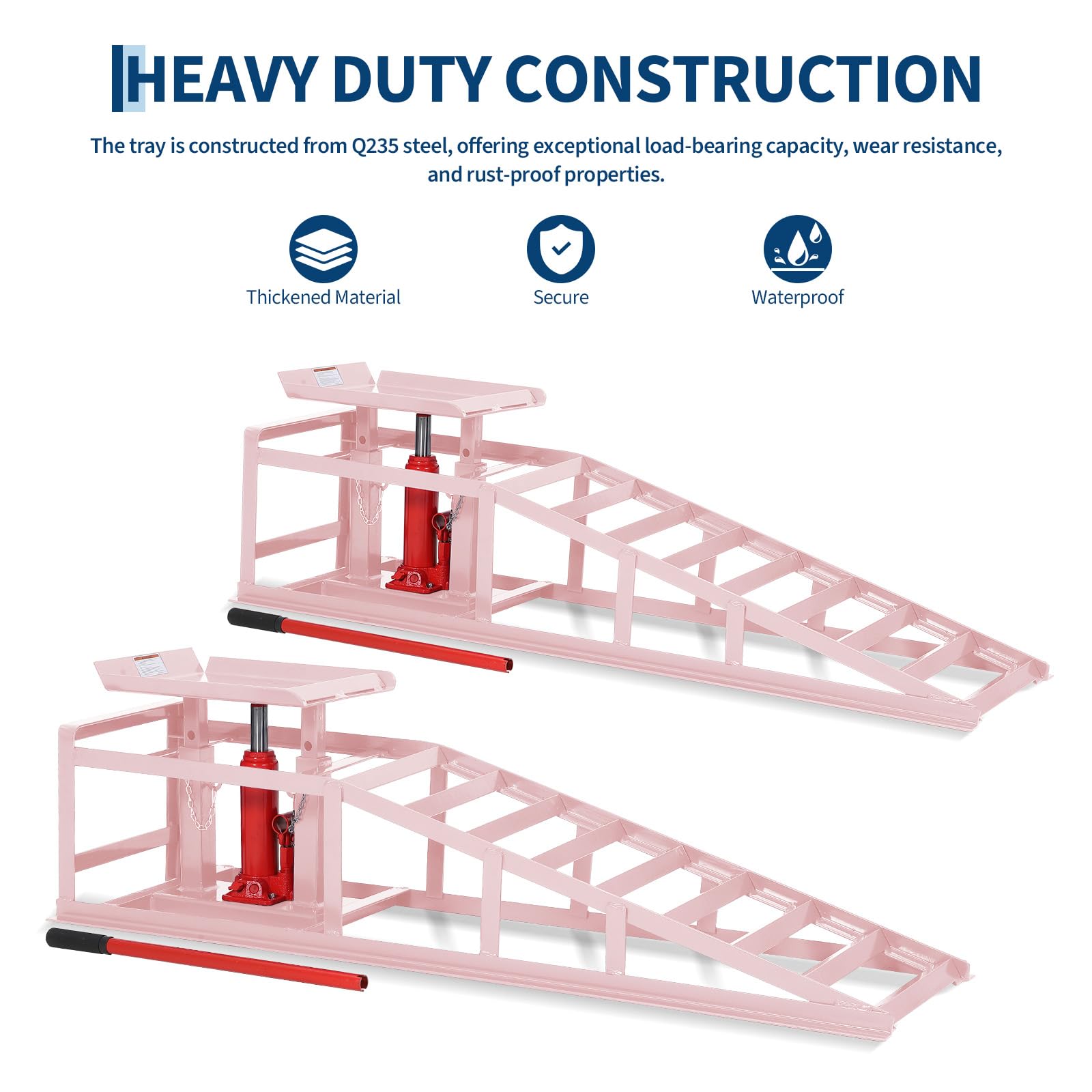 Garvee 2-Pack Hydraulic Car Ramps, 11000 lbs Capacity Low-Profile Car Lift with Adjustable Height (9.4"-13.34") for Trucks, Trailers, and Auto Repair in Garage, Pink