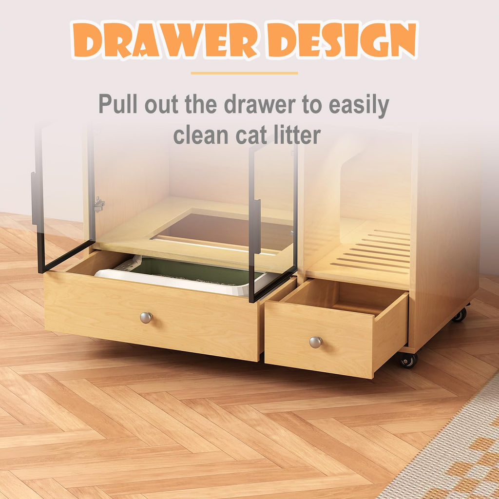 Garvee Cat Tree with Litter Box Enclosure, Litter Box Hidden Furniture, Cat Tower for Indoor Cats, Cat Condo with Scratching Post and Hammock