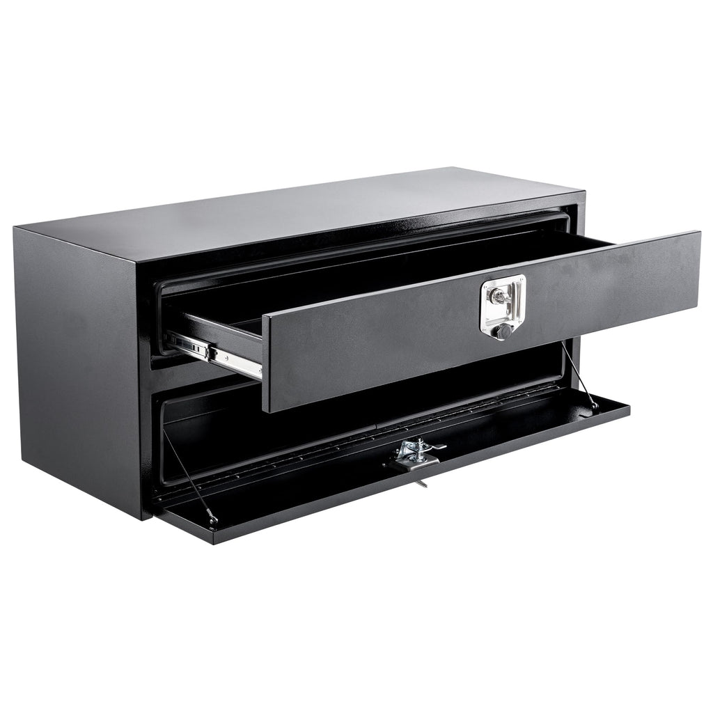 Garvee 48"x18"x20" Black Steel Truck Tool Box with Drawer, Two-Tier Organizer for Truck Bed, Waterproof, Secure Lock, Black