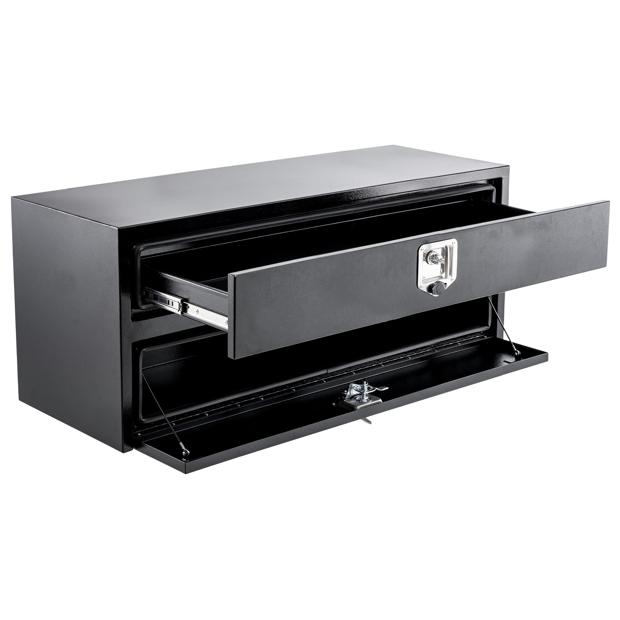 Garvee 48"x18"x20" Black Steel Truck Tool Box with Drawer, Two-Tier Organizer for Truck Bed, Waterproof, Secure Lock, Black